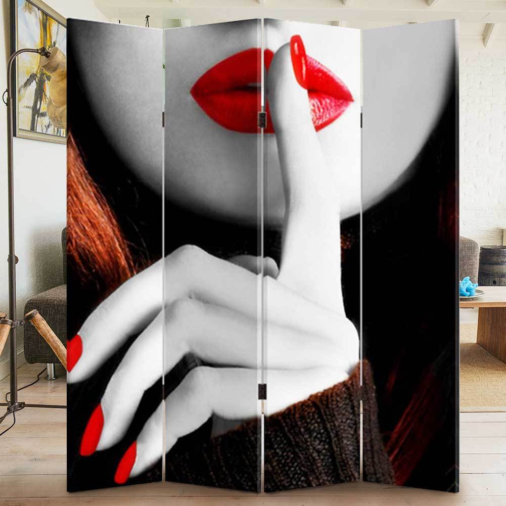 Bakaji Paravento Separè Wooden Structure With Fabric Cover With Front And Back Print Fashion And Room Divider Foldable And Collapsible 180 X 160 Cm 4 Panels