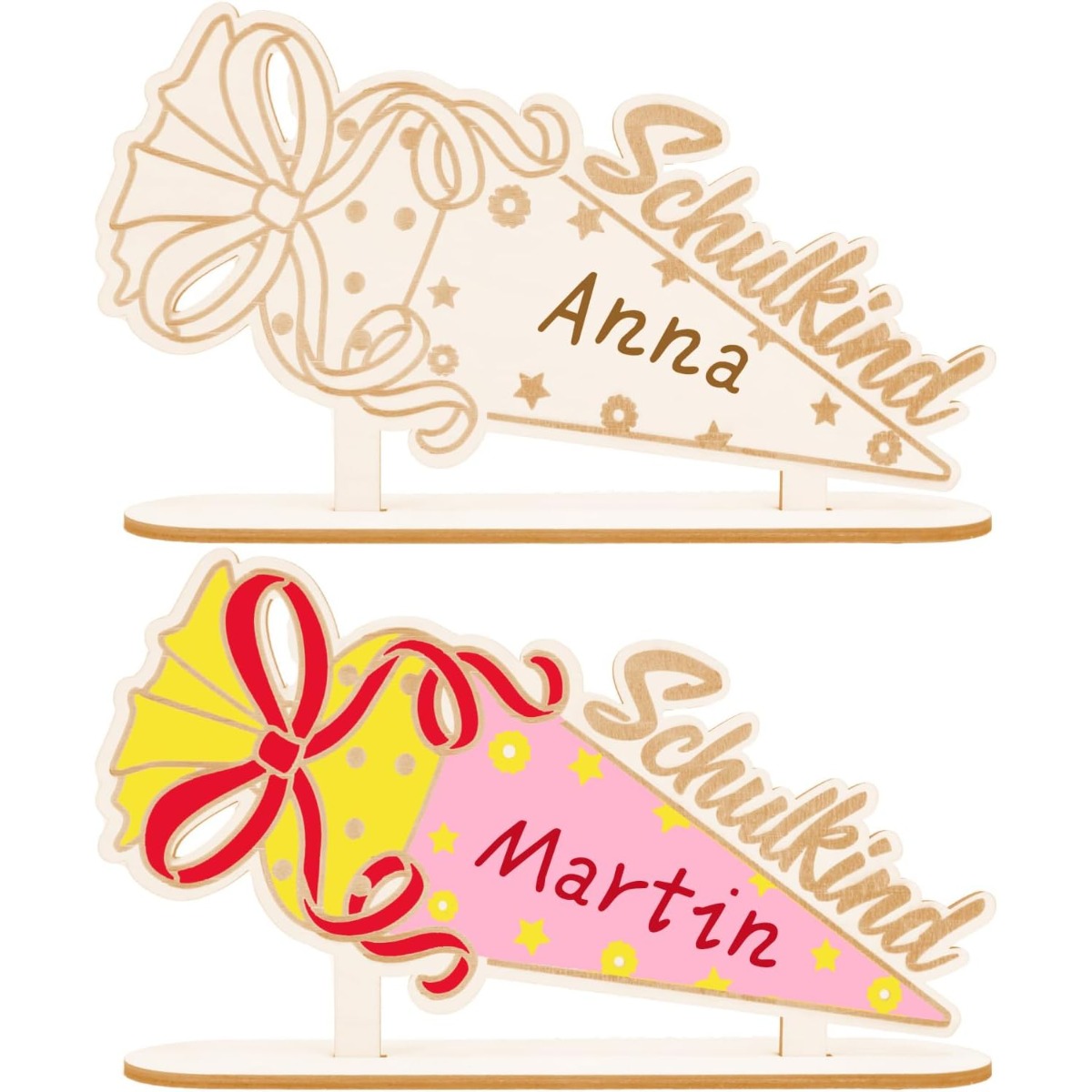 TEMU 2pcs Wooden For Painting School Name Plate Coloring First Day Of School Candy Cone Stand Wooden Sign Decoration For School Entrance Gifts