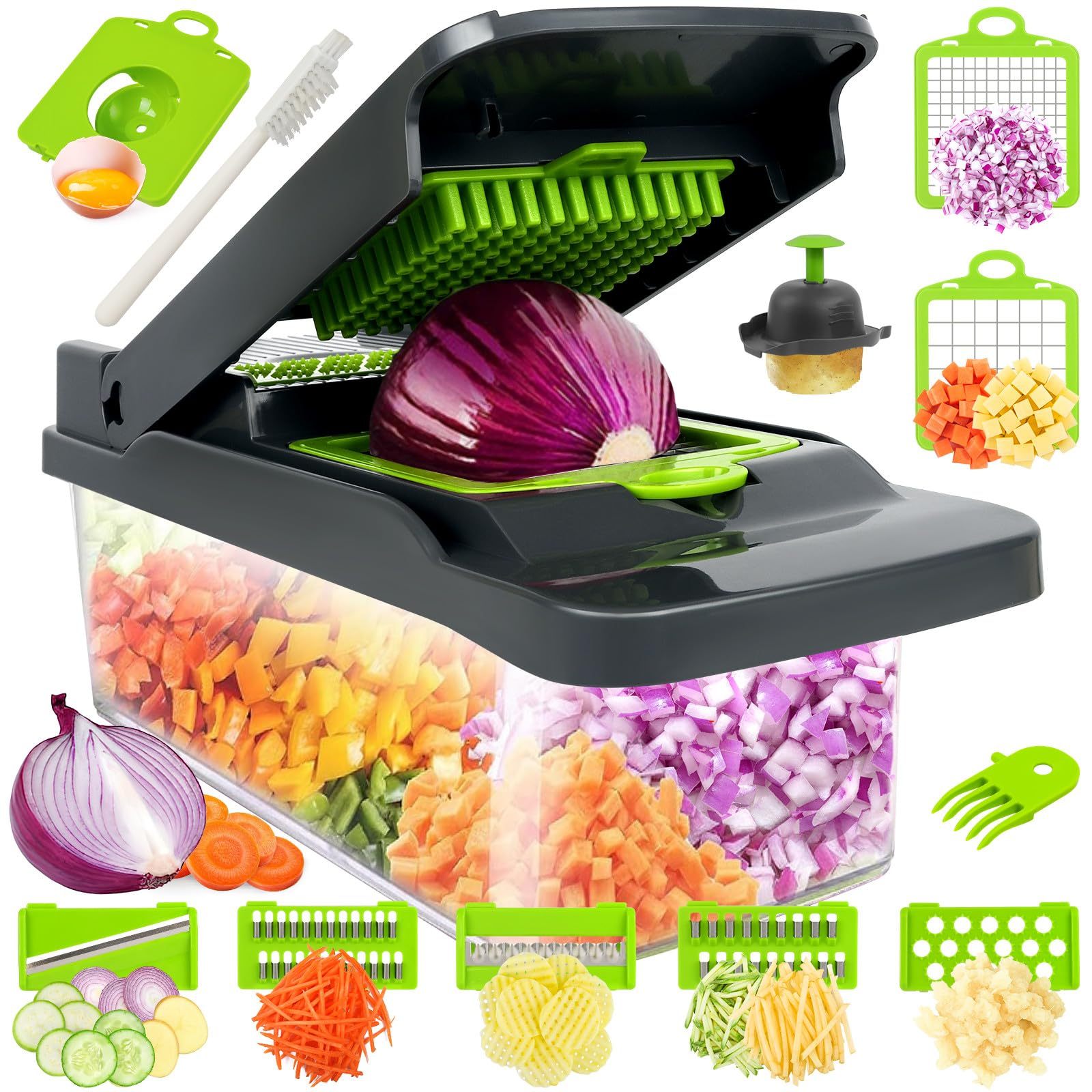 

16-piece Multifunctional Vegetable Cutter,food Cutter,onion Cutter,vegetable Cutter,vegetable Cutter With Container,vegetable Cutter,salad Cutter,garlic Cutter (grey)