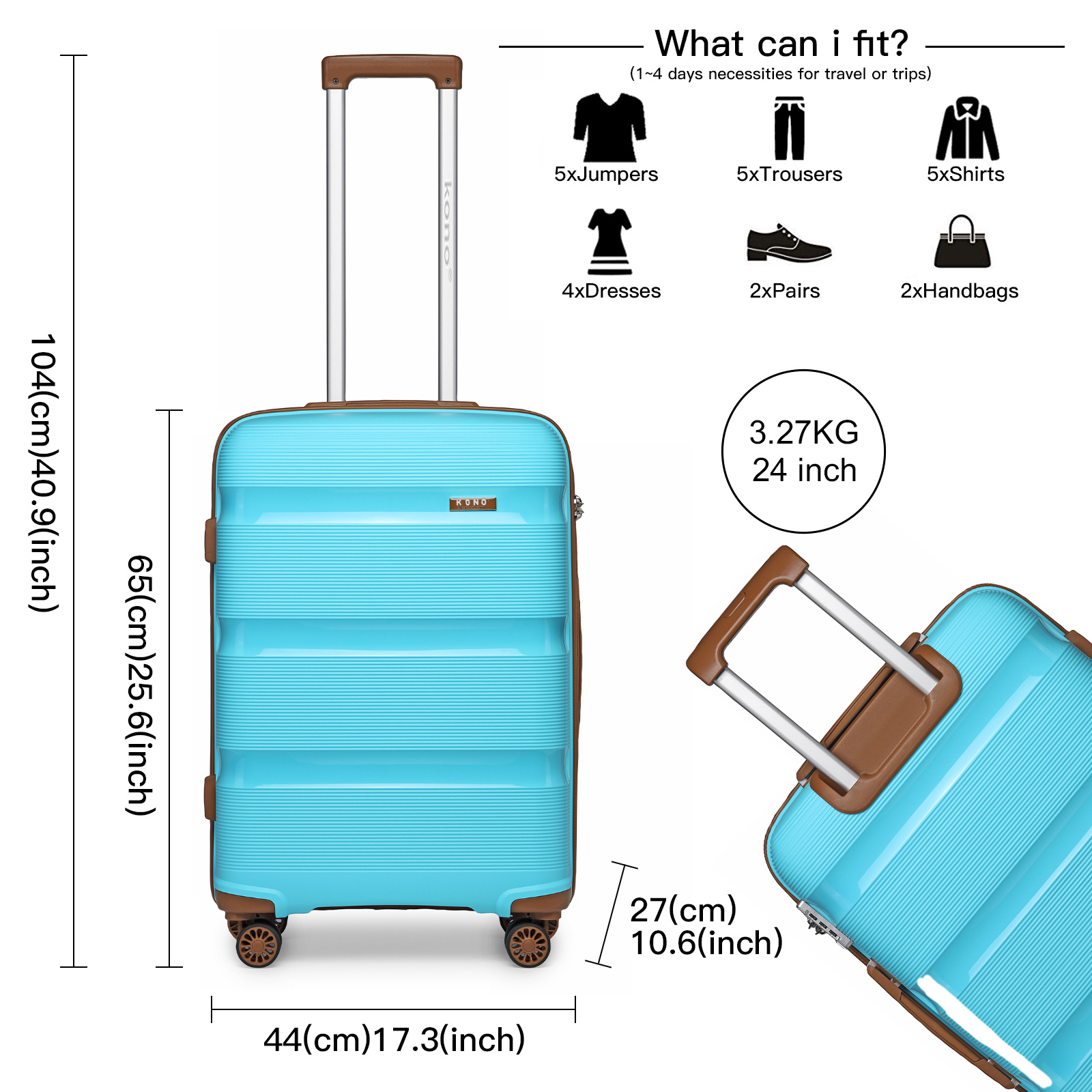 KONO 24-Inch Medium Check-In Luggage with TSA Lock