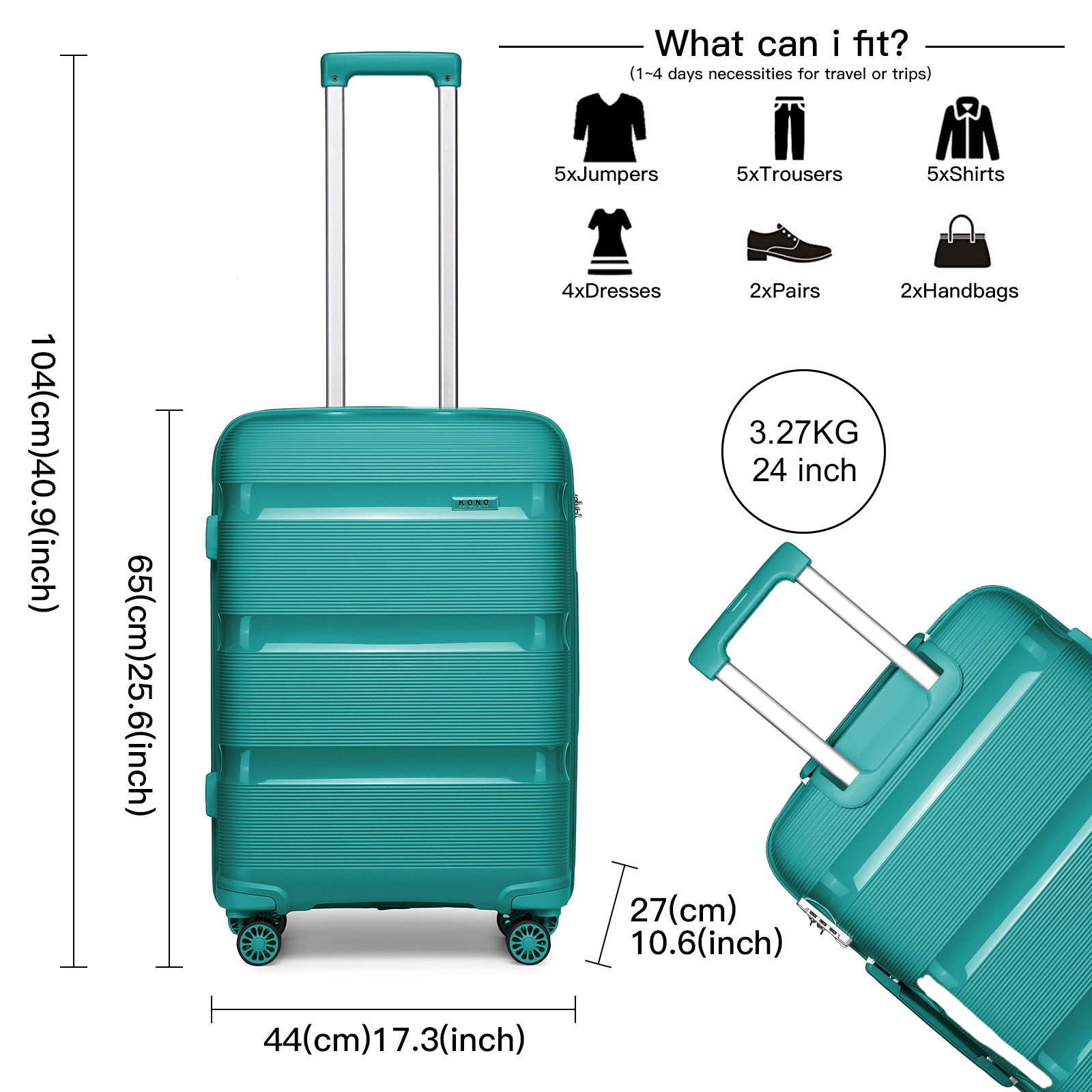 KONO 24-Inch Medium Check-In Luggage with TSA Lock