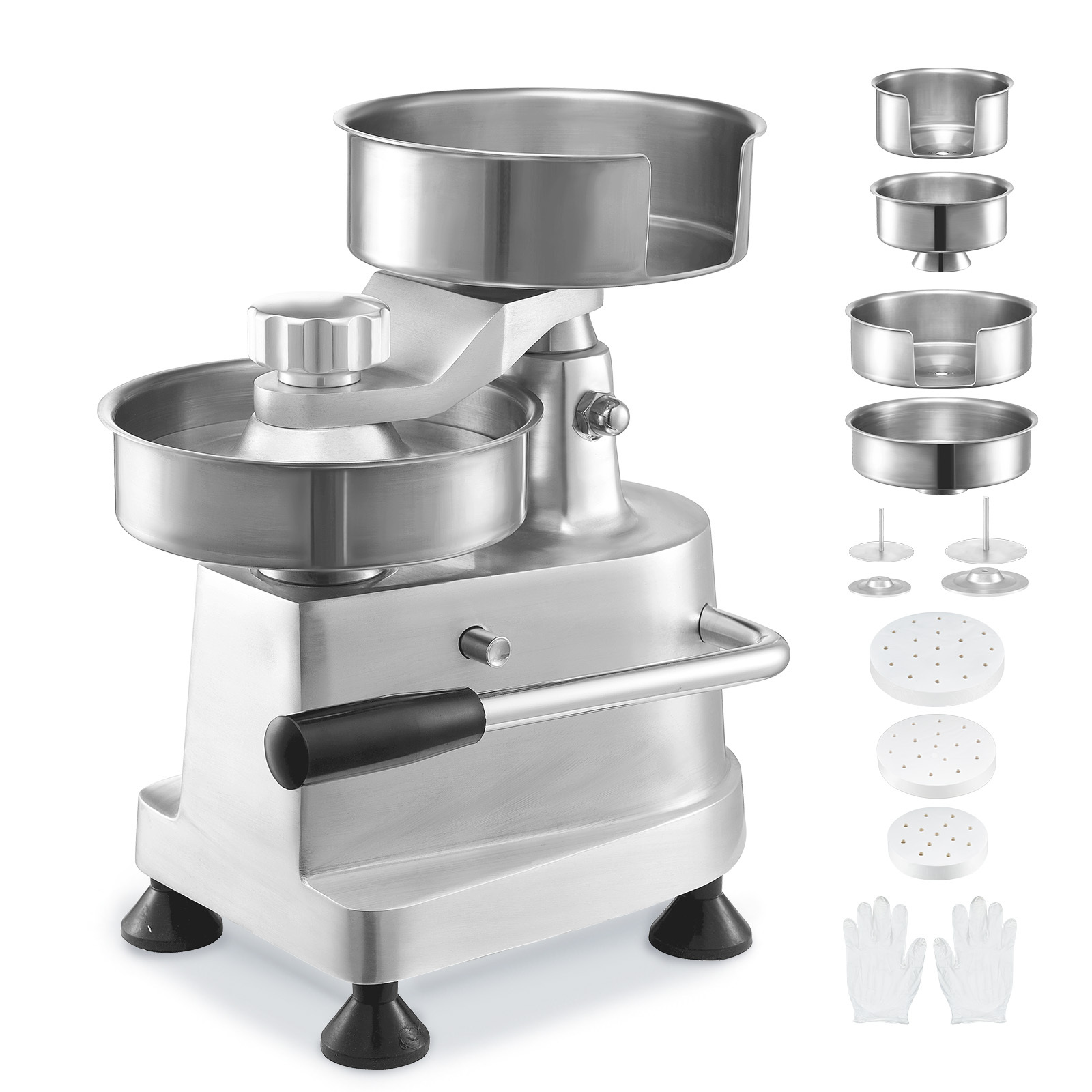 Image of Vevor Commercial Burger Patty Maker, Hamburger Beef Patty Maker With 3 Convertible Mold (4 /5 /6-inch ), Heavy Duty Stainless Steel Burger Press Machine, Meat Processor With 1500 Pcs Patty Papers