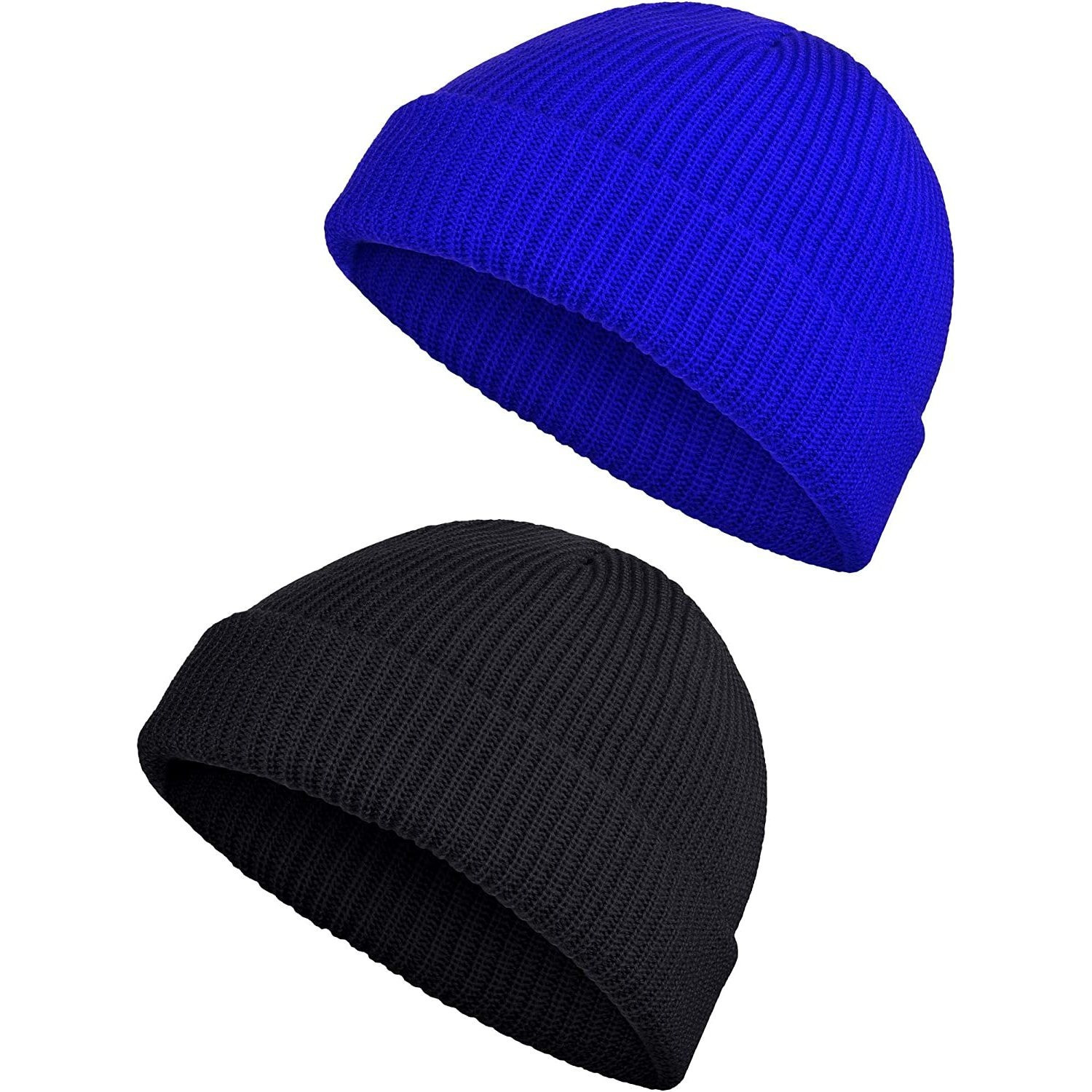 2-Piece Stretchy Soft Cuffed Fisherman Beanie Hat for Men