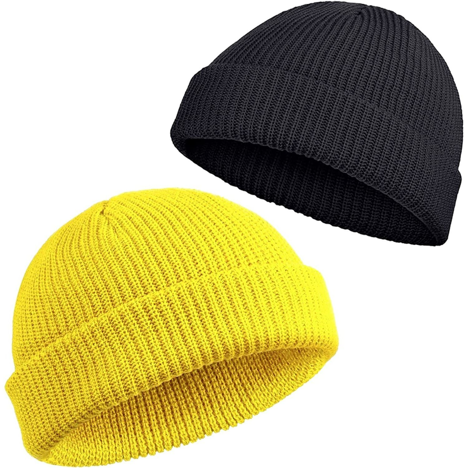 2-Piece Stretchy Soft Cuffed Fisherman Beanie Hat for Men