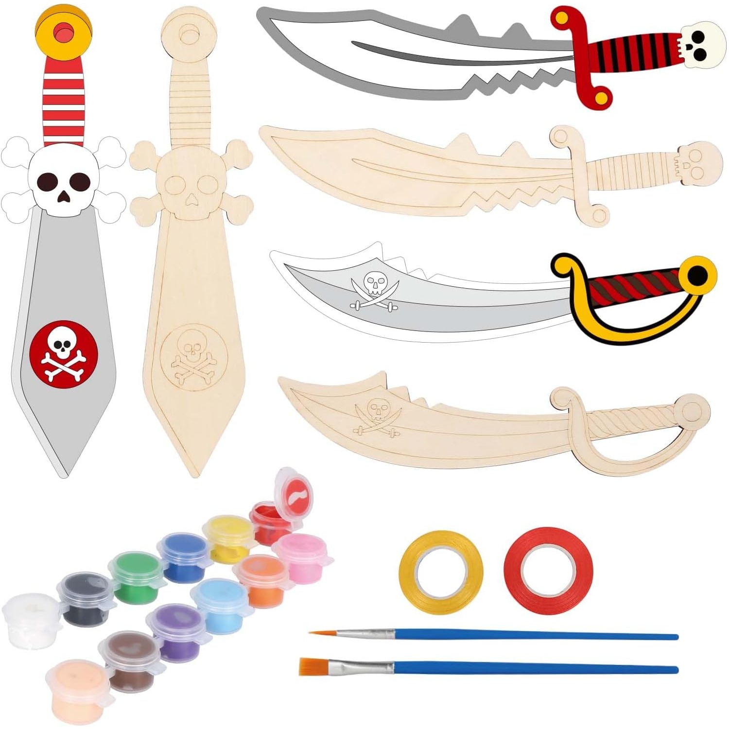 

6-piece Set Of Wooden Pirate Swords Sword Painting Techniques, Decorative Knives, Homemade Pirate Knives, Wooden Castles, Birthday Party Pirate Treasure Hunt Set