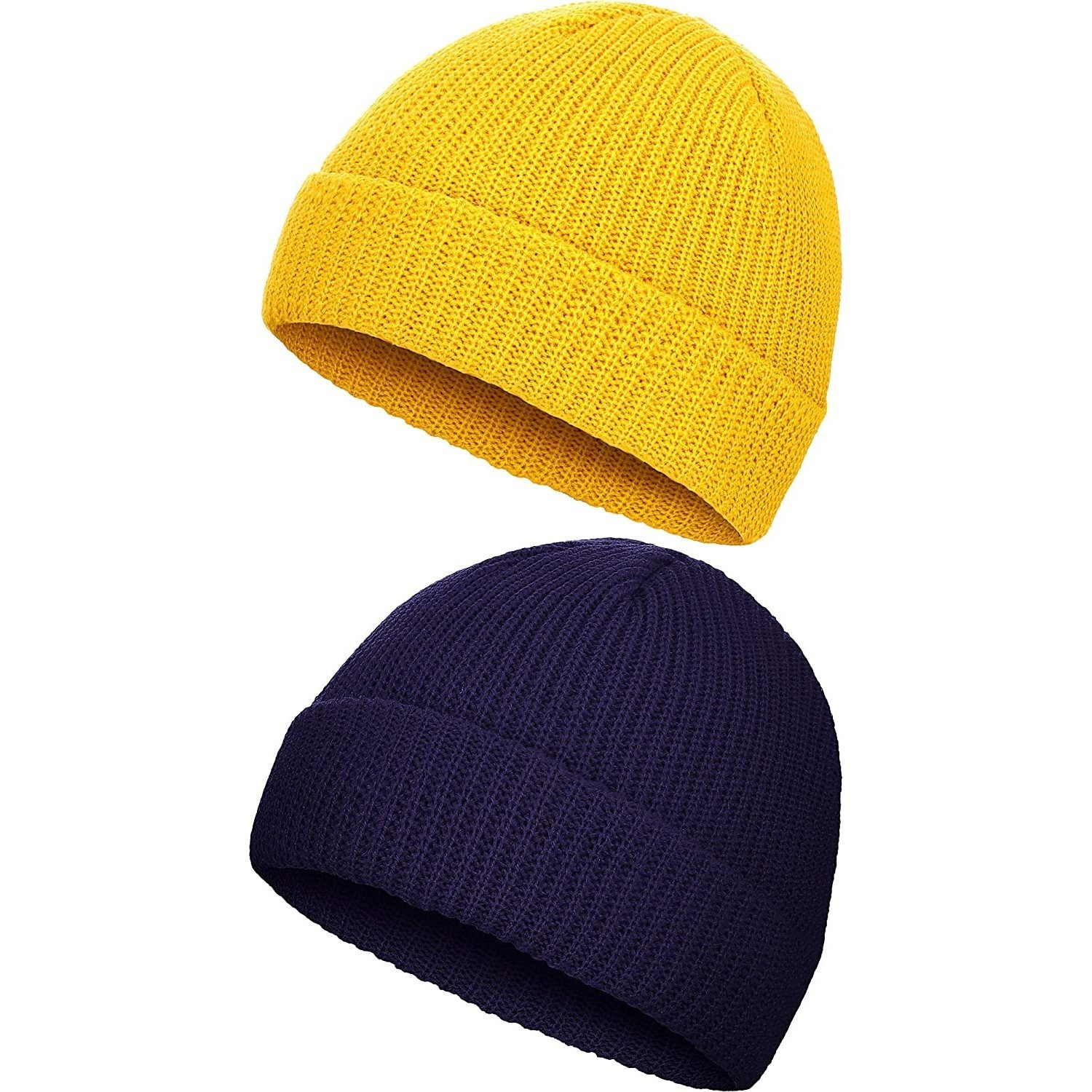2-Piece Stretchy Soft Cuffed Fisherman Beanie Hat for Men