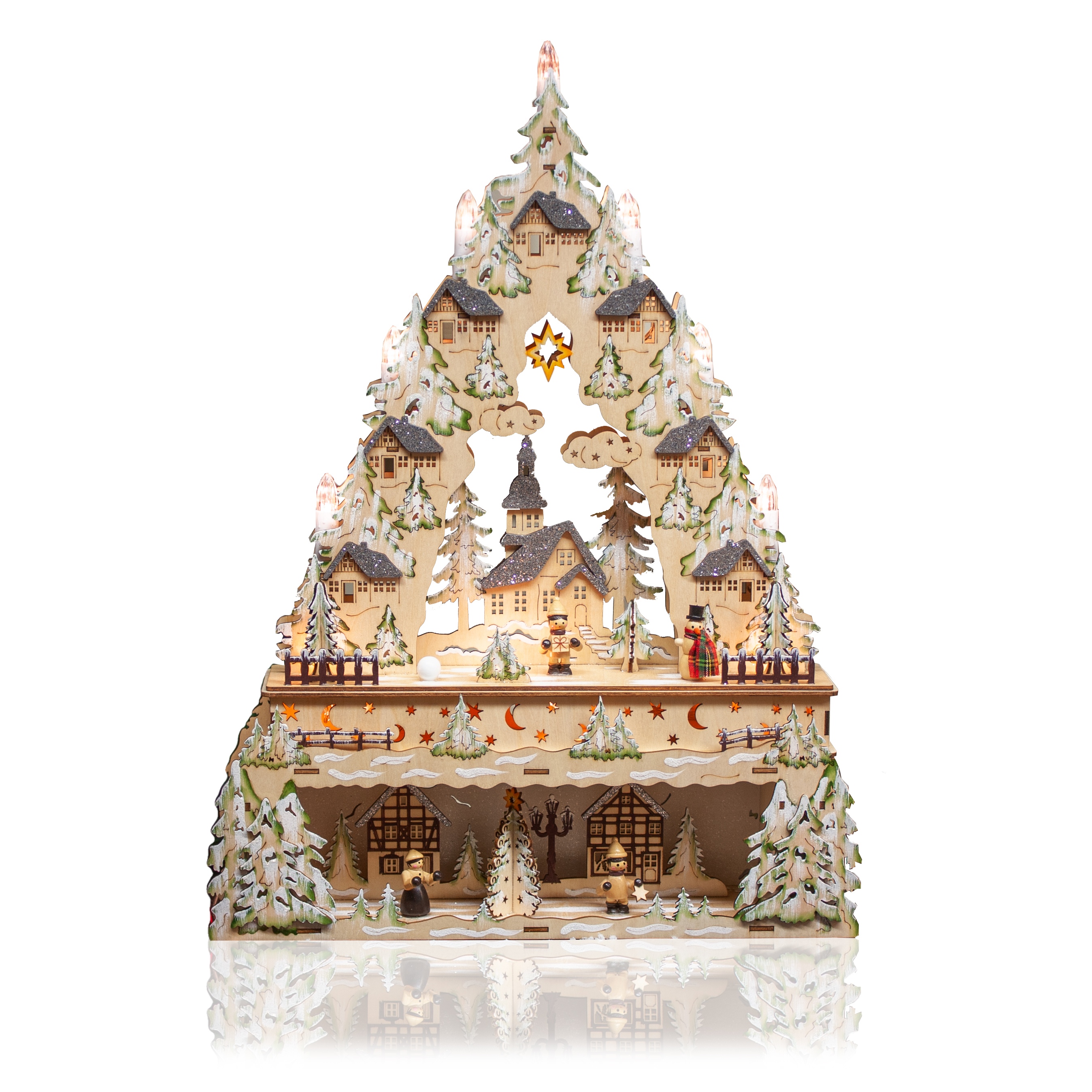 Image of Hellum Led Wooden Lantern "winter Church With Snowman", With 6h Timer, Battery Operated 525021
