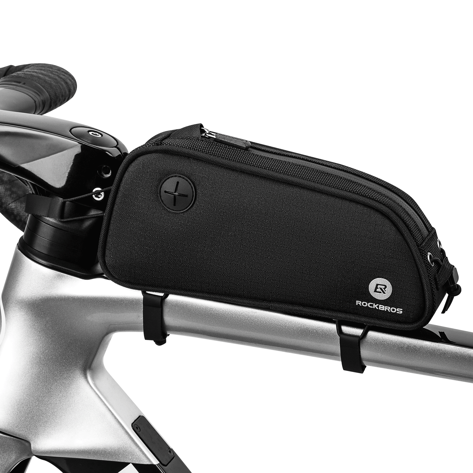 Rockbros 1pc Frame Bag With Headphone Hole Mtb Top Tube Bag With Reflective Black 1.3l