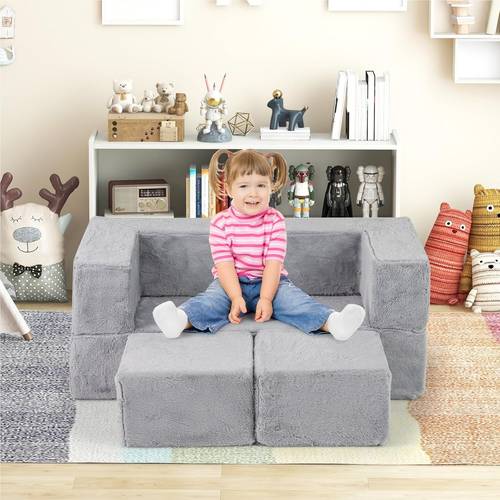 canapé 2 places pour enfants en mousse, canapé enfant convertible & pliable en peluche avec housses amovibles & lavables, canapé en mousse pour salle de jeux et chambre