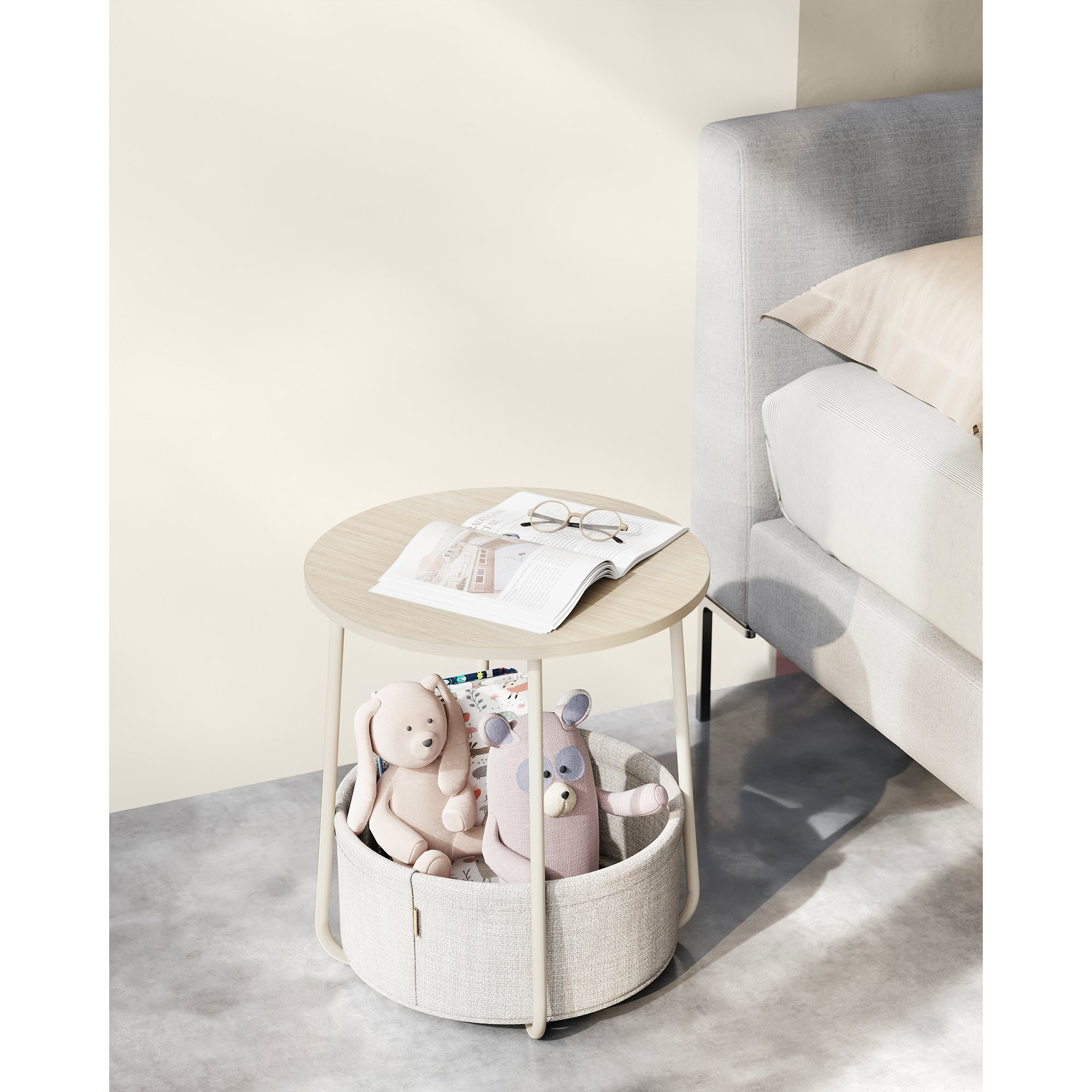 TEMU Vasagle Side Table Round Small Table Coffee Table Small Living Room Table With Fabric Basket Storage Space For Living Room Bedroom Nightstand