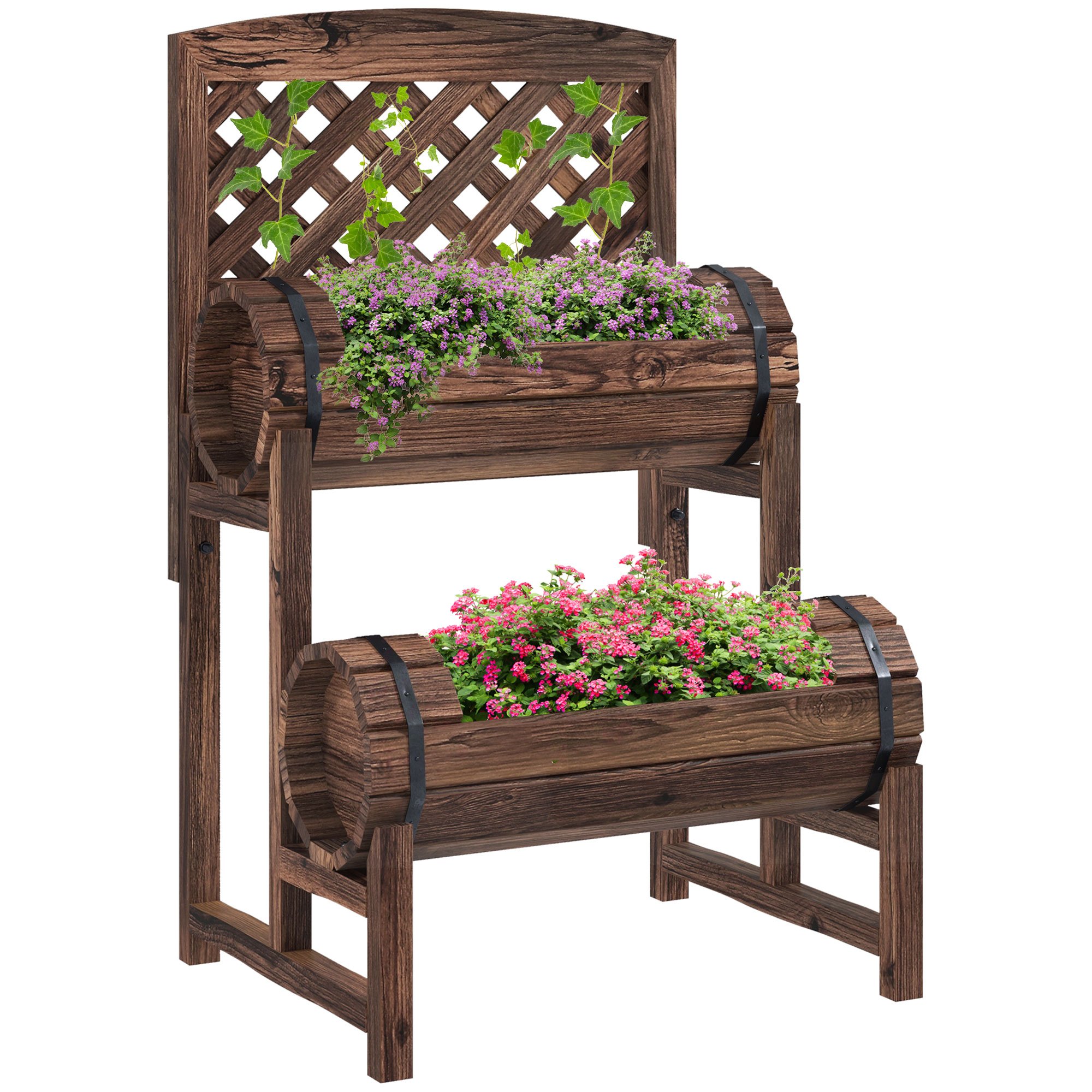 Image of Outsunny Elevated Garden Planter On Legs With 2 Tiers And Trellis For Terrace, Balcony, Garden, Dim. 42l X 49w X 80h Cm