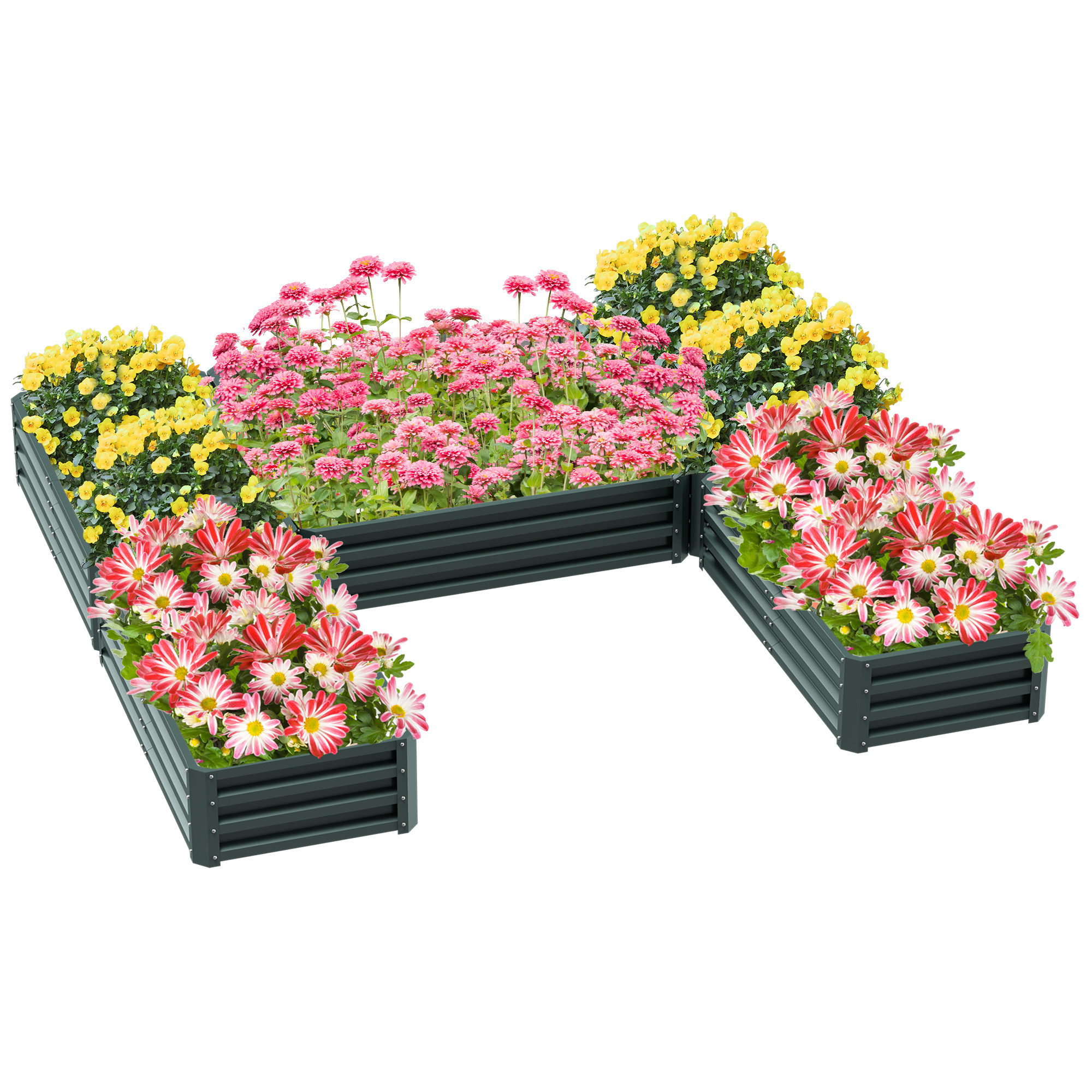 Image of Outsunny Square Modular Garden Planter Set Of 5 Garden Planters For Vegetables, Plants, Flowers, Dim. 245l X 242w X 31h Cm Green