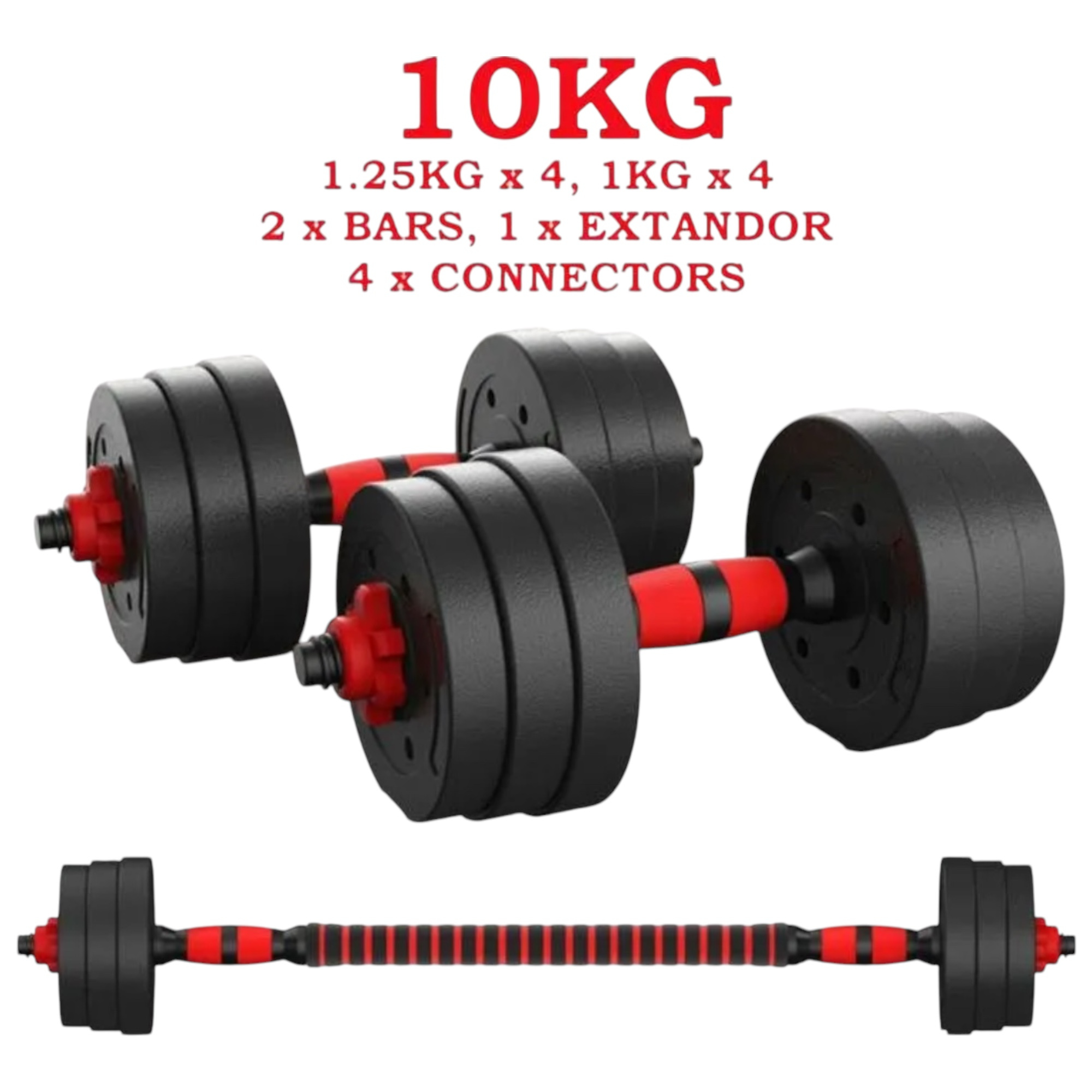 Conjunto de mancuernas ajustables 2 en 1, con barras, multifuncionales 10KG-15KG-20KG-30KG. Conjunto de pesas con conexión de barra combinable libremente, 10/15KG/20KG/30KG... Ajustable, mancuernas cortas y largas, cierres en forma de estrella y tubo de conexión, kit de pesas par