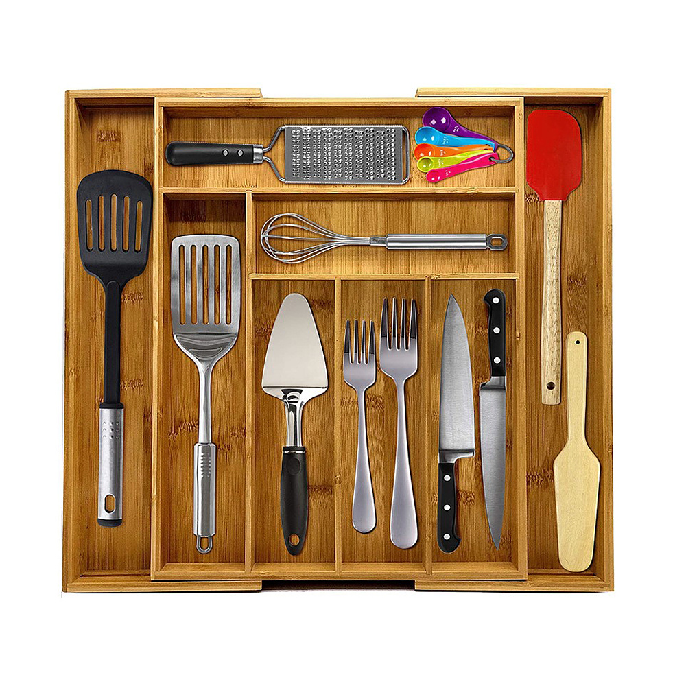 

Adjustable And Kitchen Bamboo Cutlery Tray, Storage Organizer And For Cutlery Or Jewelry, 34-50*45*5cm, Original