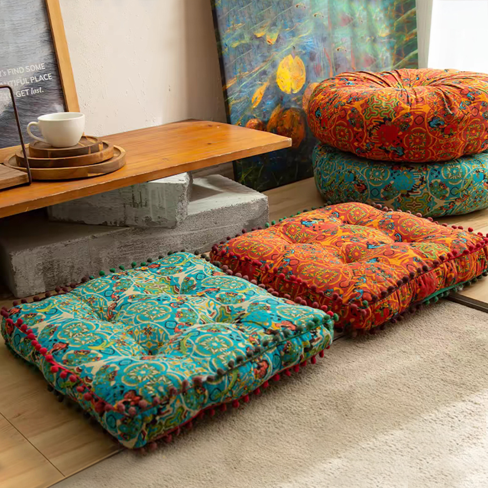TEMU 1pc Bohemian Style Thickened Floor Cushion Seat Vintage Moroccan Tatami Floor Pillow For Meditation Home Decor Square Design, Blue, 42*42*7cm