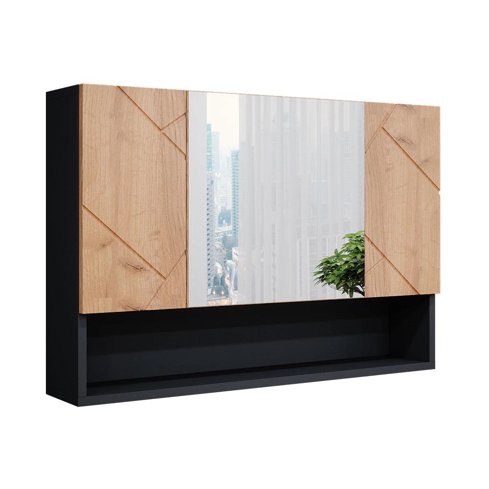 Image of Irma Oak/ Bathroom Mirror Cabinet 80.1 X 55 Cm With Shelf, Bathroom Mirror Cabinet, Particle Board, 16 Mm