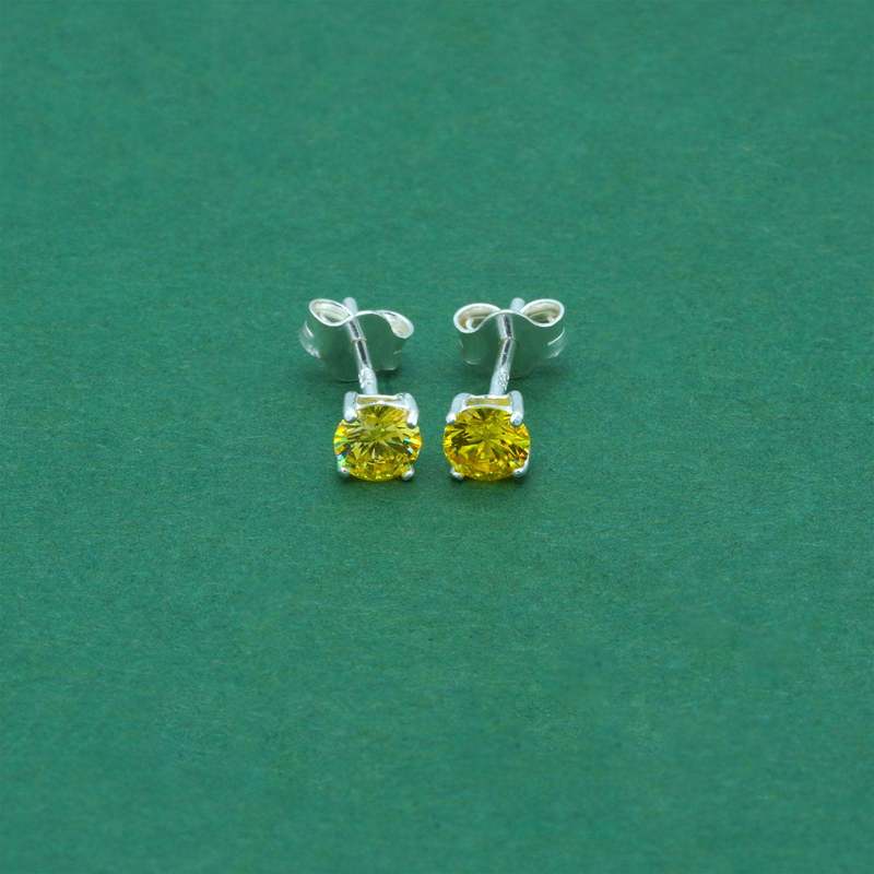 Women's 925 Sterling Silver Citrine CZ Stud Earrings