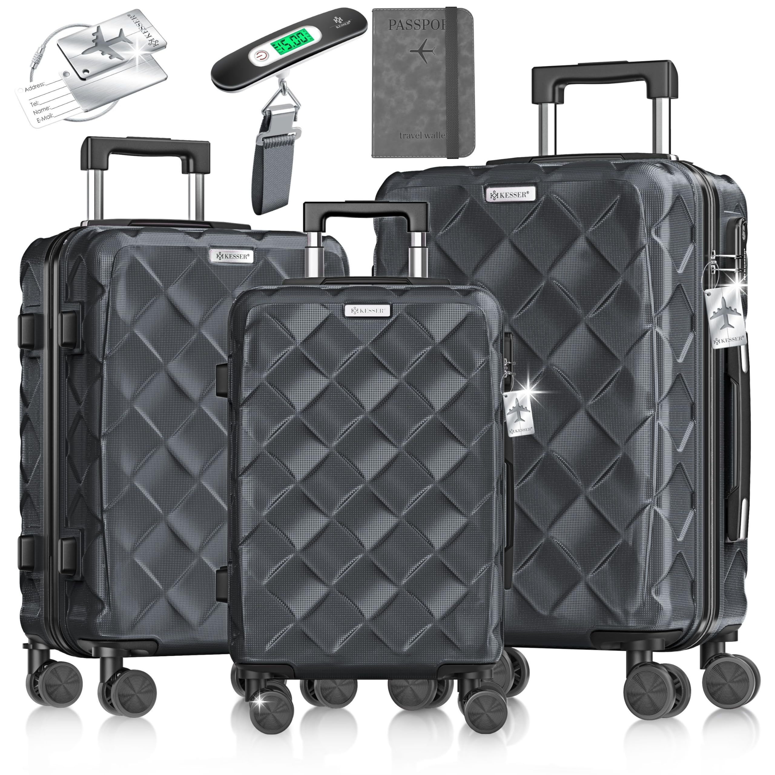Kesser 3-piece Travel Luggage Set, Abs Hardshell Suitcase With Combination Lock, Luggage Scale, Travel Wallet, 360-degree Spinner Wheels, Carry-on Trolley For Business And Travel