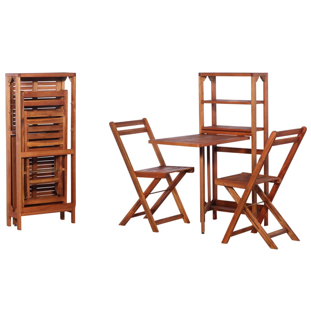 Vidaxl 3pcs Bistro Set Table And Folding Chairs Garden Bistro Chairs Mobile Shelving Unit Outdoor Dining Solid Acacia Wood