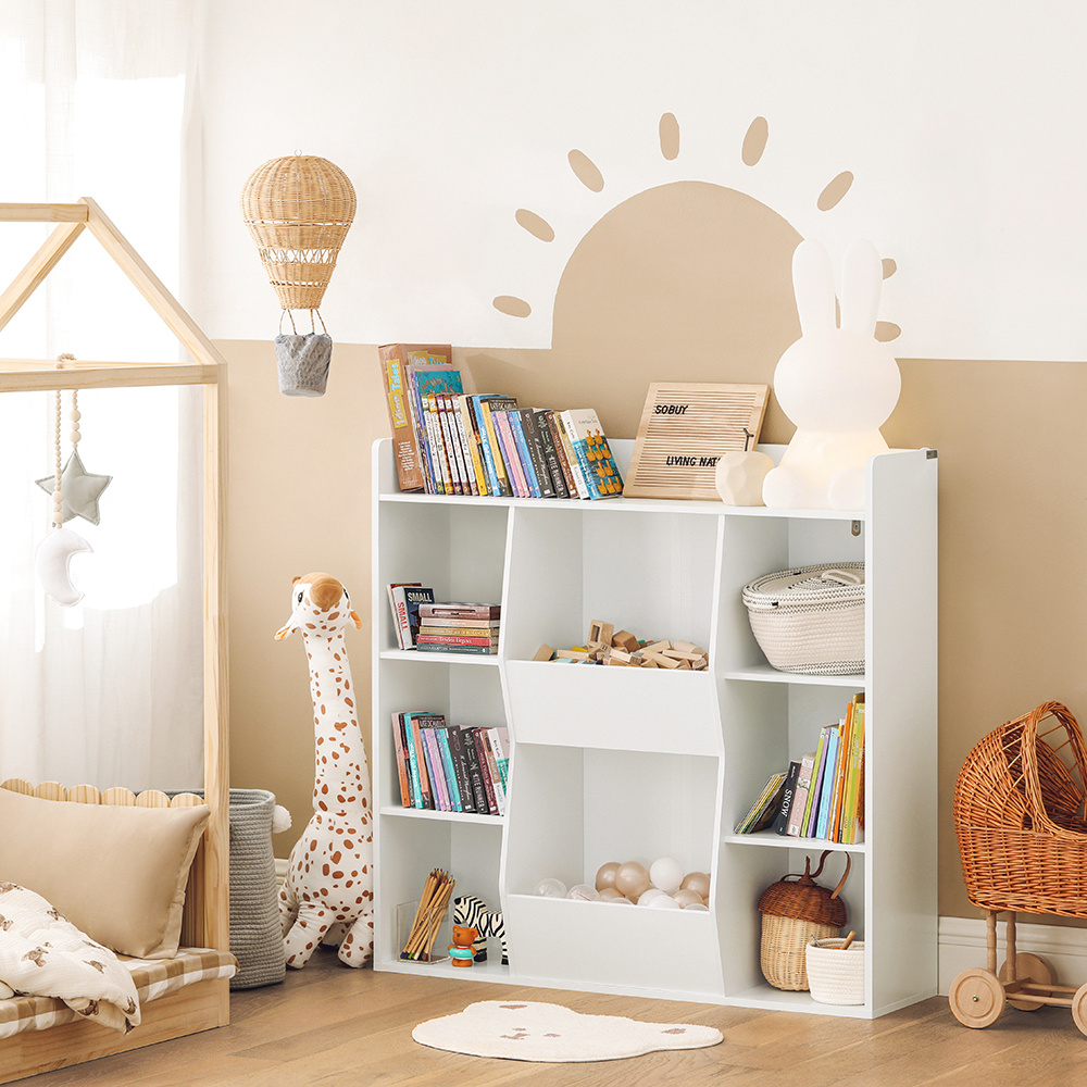 TEMU pour Enfant Étagère Enfant Étagère à Jouets Rangement pour Livres et Jouets Meuble Enfant SoBuy KMB55-W