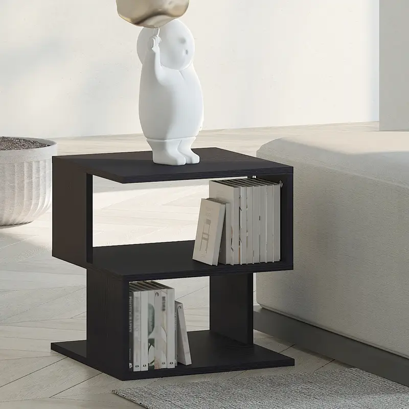 side table table modern end table with 2 tier storage shelves for living room bedroom details 1