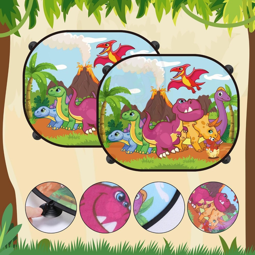 TEMU 2 Pieces Car Sun Shade With Uv Protection 36x43cm Car Window Sun Shade Car Sun Shade Side Window Dinosaur Sun Shade Sun Visor