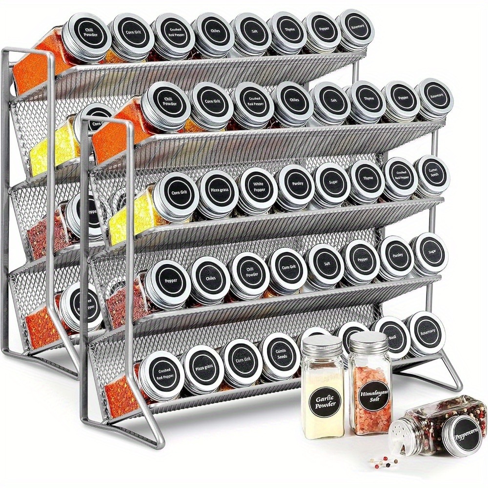 TEMU 2pc 3-tier Spice Rack Free Standing Kitchen Shelf Free Standing Counter Spice Organiser Metal Seasoning Bottle Organizer For Kitchen Countertop