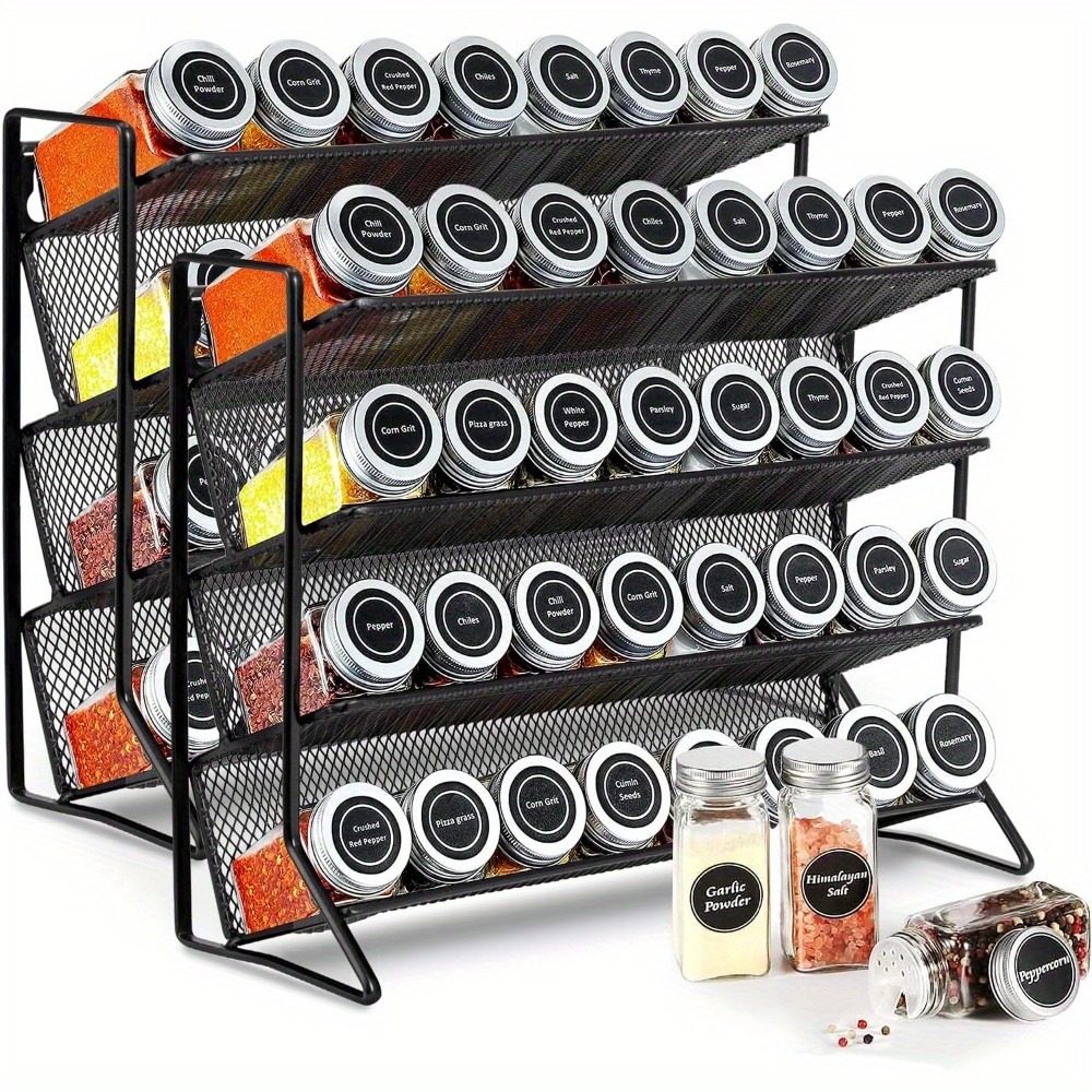 TEMU 2pc 3-tier Spice Rack Free Standing Kitchen Shelf Free Standing Counter Spice Organiser Metal Seasoning Bottle Organizer For Kitchen Countertop