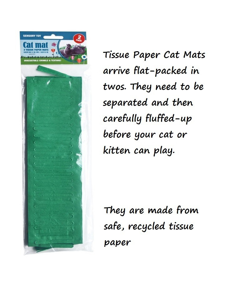 Tissue Paper Cat Mat. Green paper imitation grass play mat - fun for Indoor Cats and Kittens