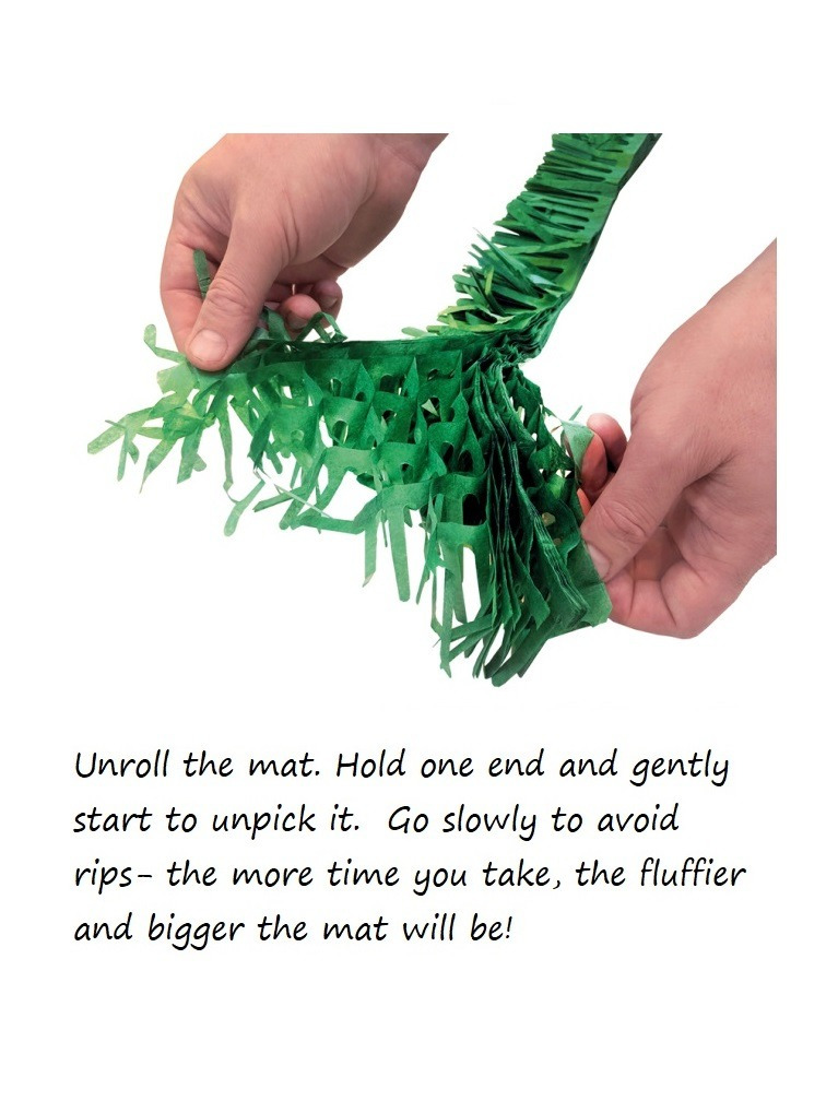 Tissue Paper Cat Mat. Green paper imitation grass play mat - fun for Indoor Cats and Kittens
