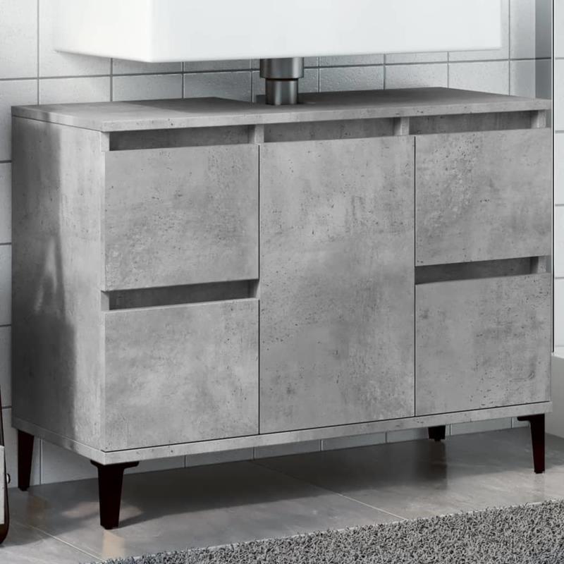 TEMU Concrete Grey Sink Cabinet 80x33x60 Cm Wood-based Material, For Living Room/bedroom/office/kitchen With Mounting Options