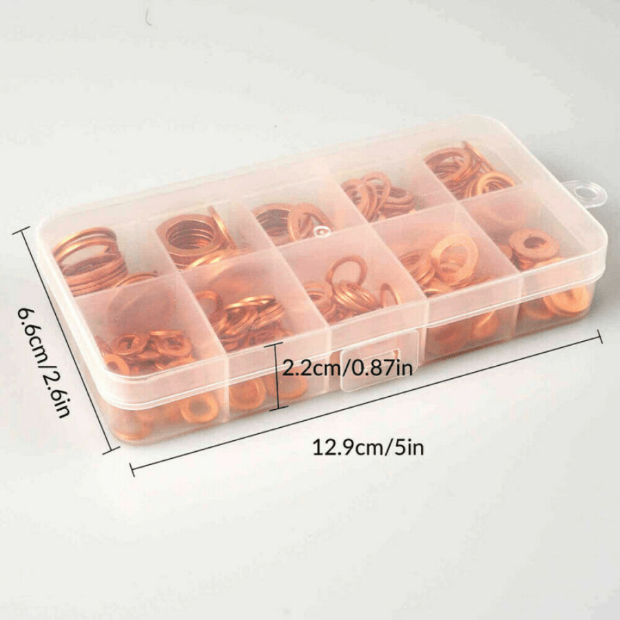 200Pcs Assorted Solid Copper Car Engine Crush Washers Set