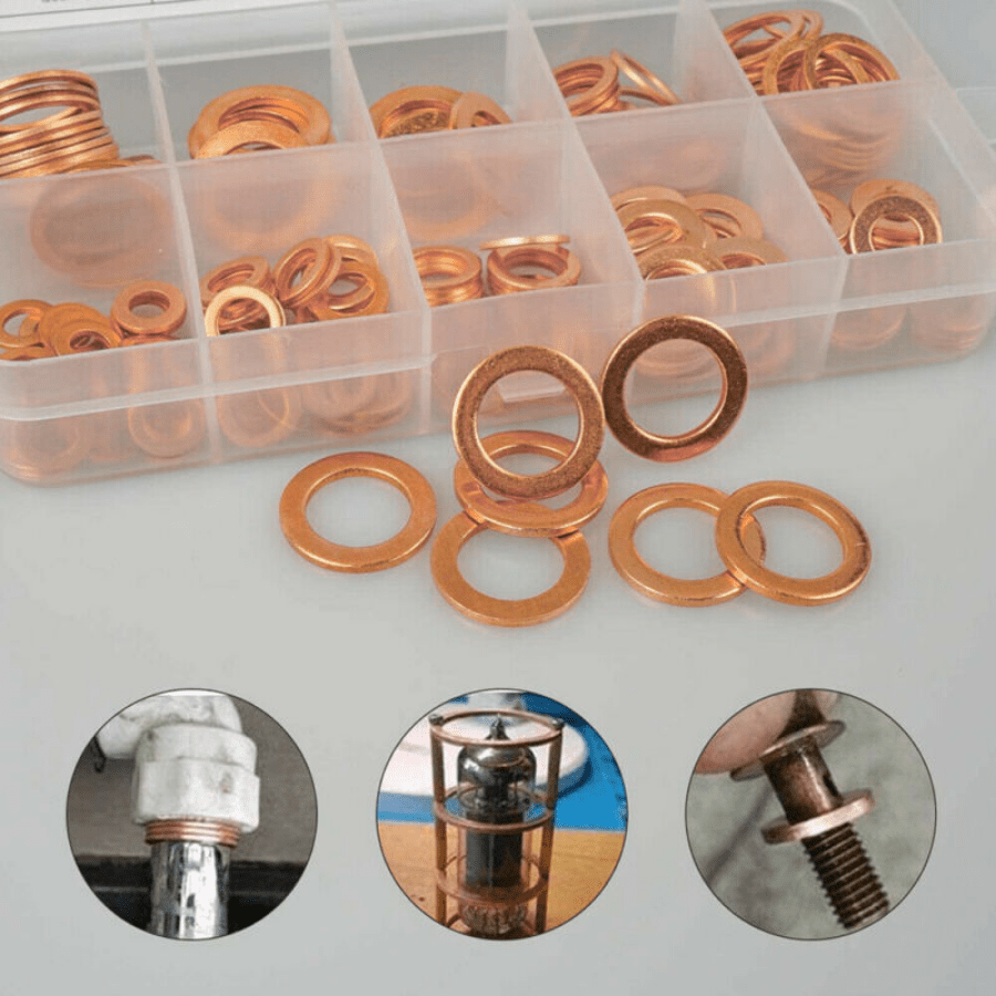 200Pcs Assorted Solid Copper Car Engine Crush Washers Set