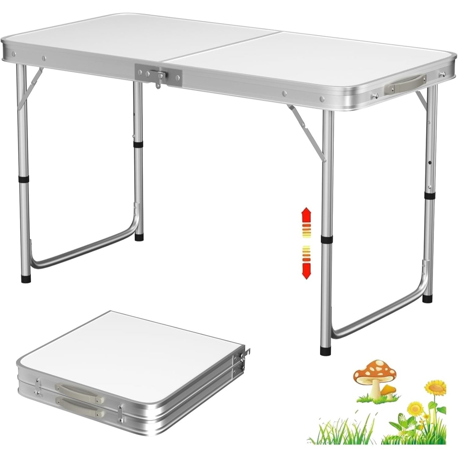 

Portable Folding Table For Indoor And Outdoor Use, Aluminum, 120 X 60 X 70/62/55 Cm (height Adjustable), Picnic, Party, Camping, Nice Desk, To 50 Kg