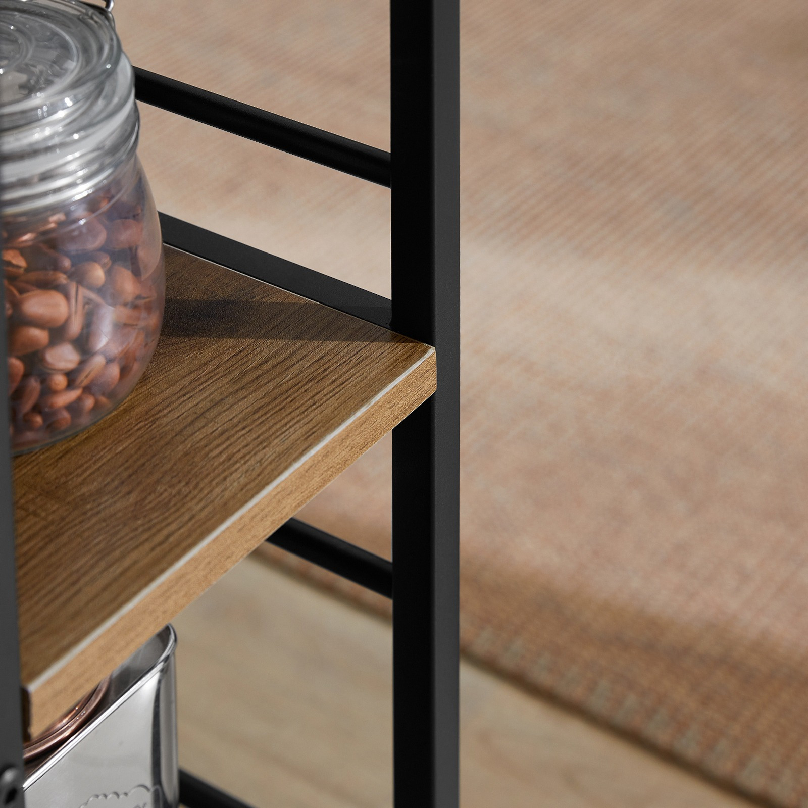 1pc Desserte de Cuisine à roulettes avec Tiroirs Chariot de Cuisine Style Industriel en Bois Vintage et Métal Noir Meuble Bas Cuisine avec Étagères de Rangement 89x53x37cm - GLX222-QG