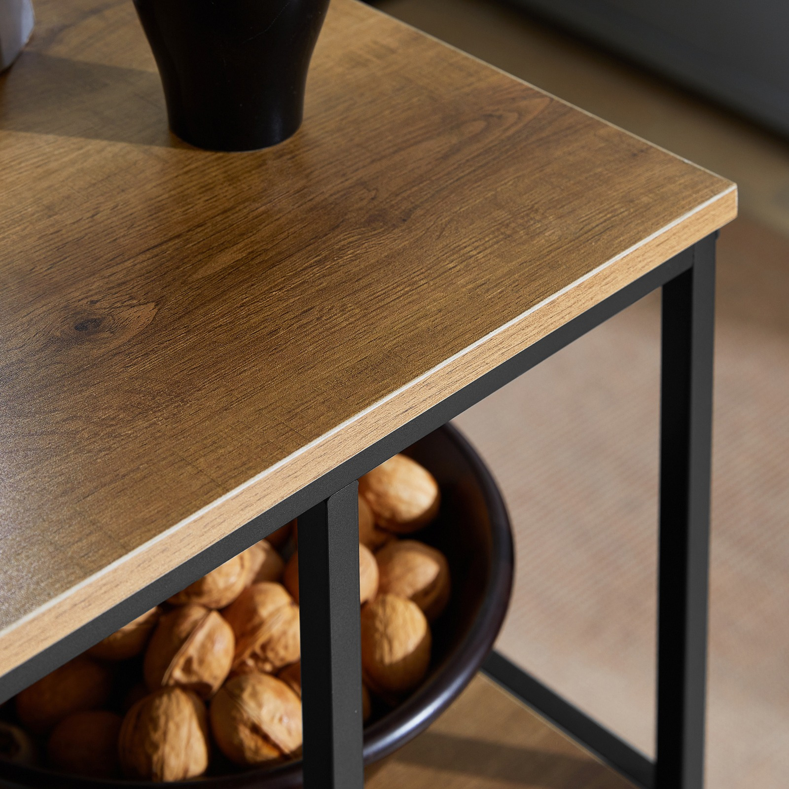 1pc Desserte de Cuisine à roulettes avec Tiroirs Chariot de Cuisine Style Industriel en Bois Vintage et Métal Noir Meuble Bas Cuisine avec Étagères de Rangement 89x53x37cm - GLX222-QG