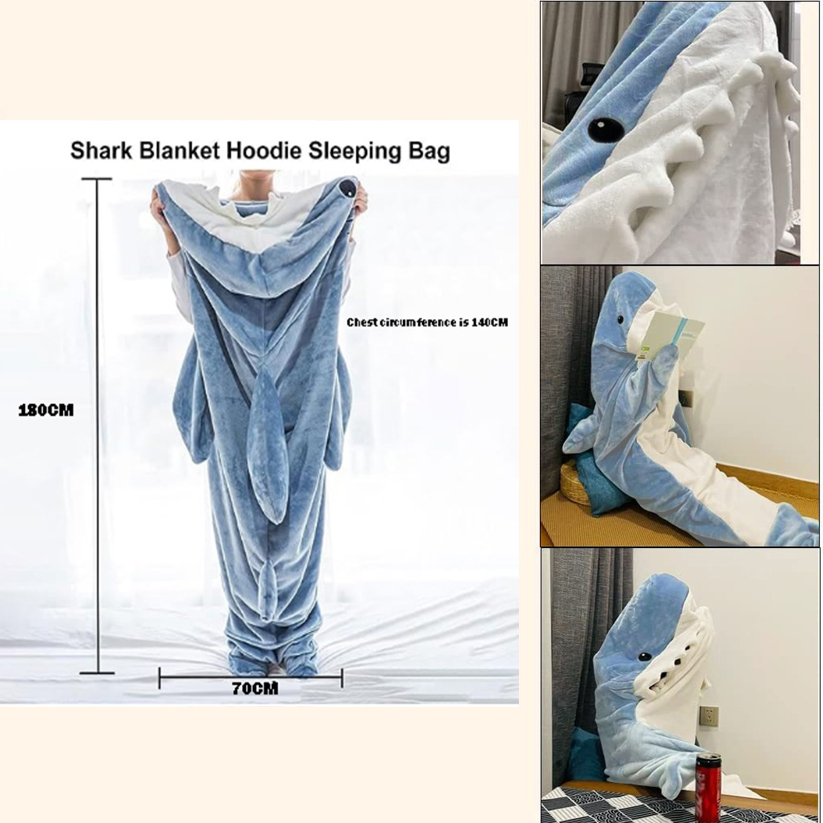 SHARK BLANKET HAI Decke Aus Superweichem Gemütlichem Flanell Mit Kapuze