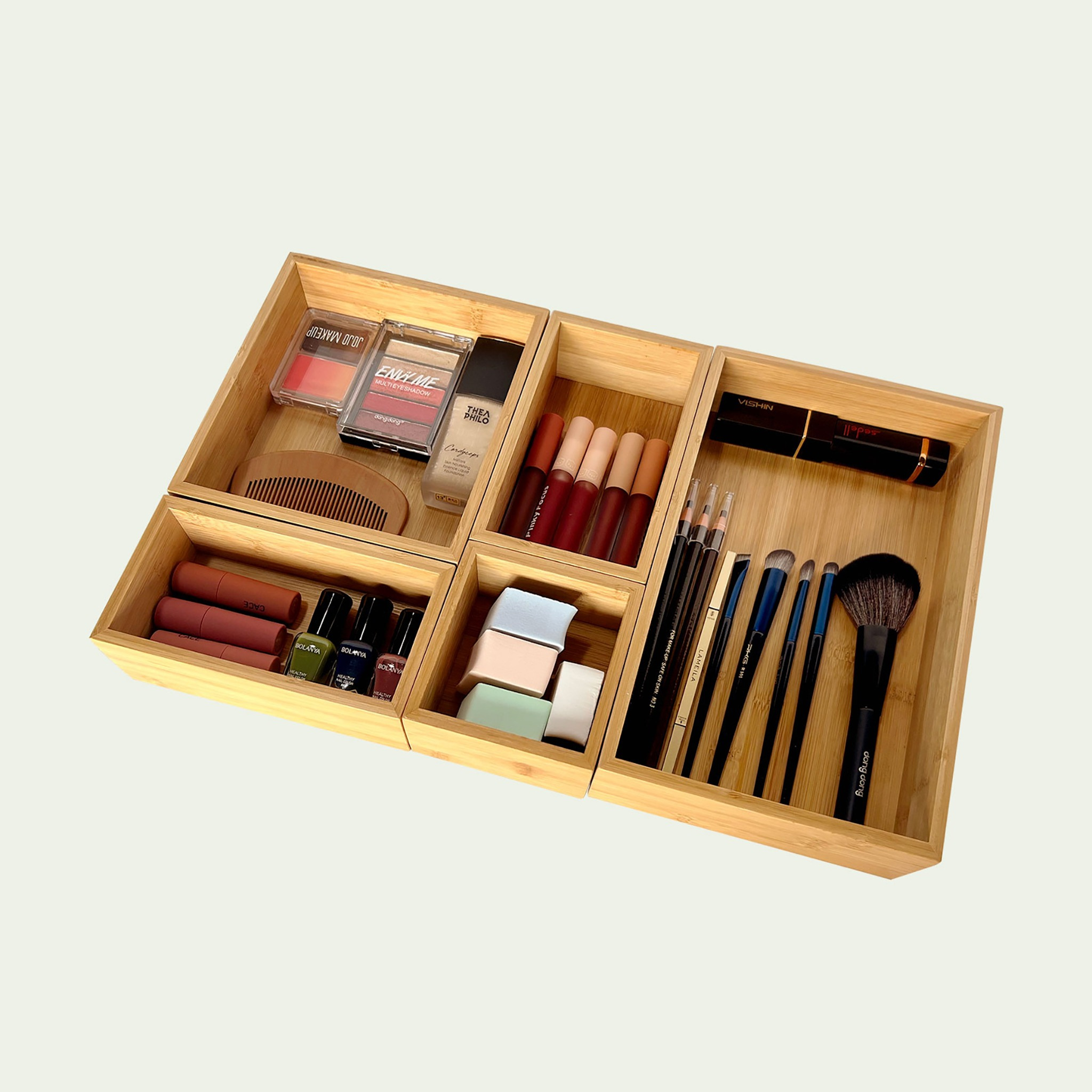 

Deu Drawer Organizer Drawer Organizer From Bamboo 5-piece Desk Organizer Storage Box, Sorting Box, Flexible Combination, Drawer Organizer System 46x27cm