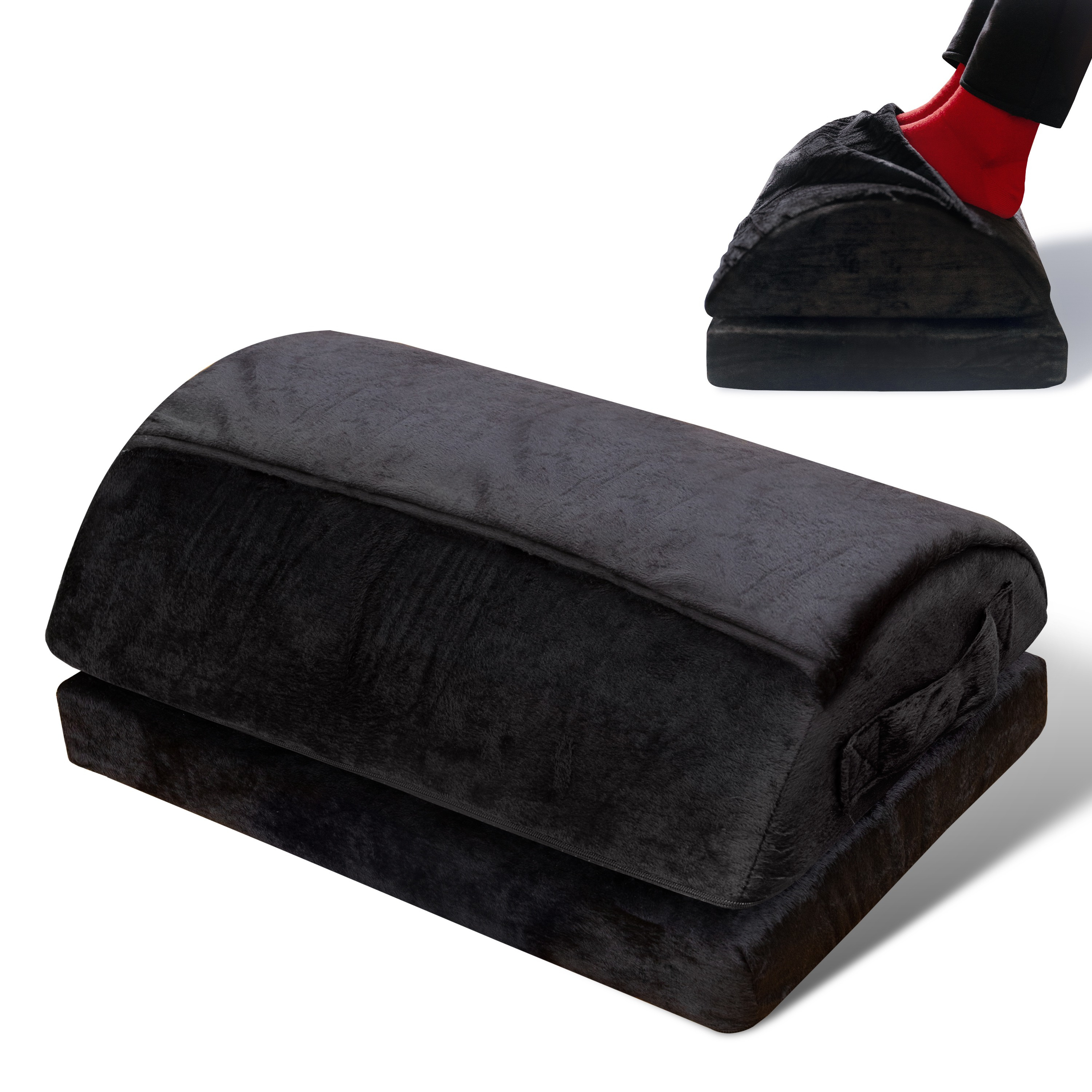 Image of Ergonomic Under-desk Footrest - Height-adjustable Foot Rest With Foot Bag For Office, Desk And Home Office - Foot Stool With Washable Cover And Integrated Heat Bag With Faux Fur