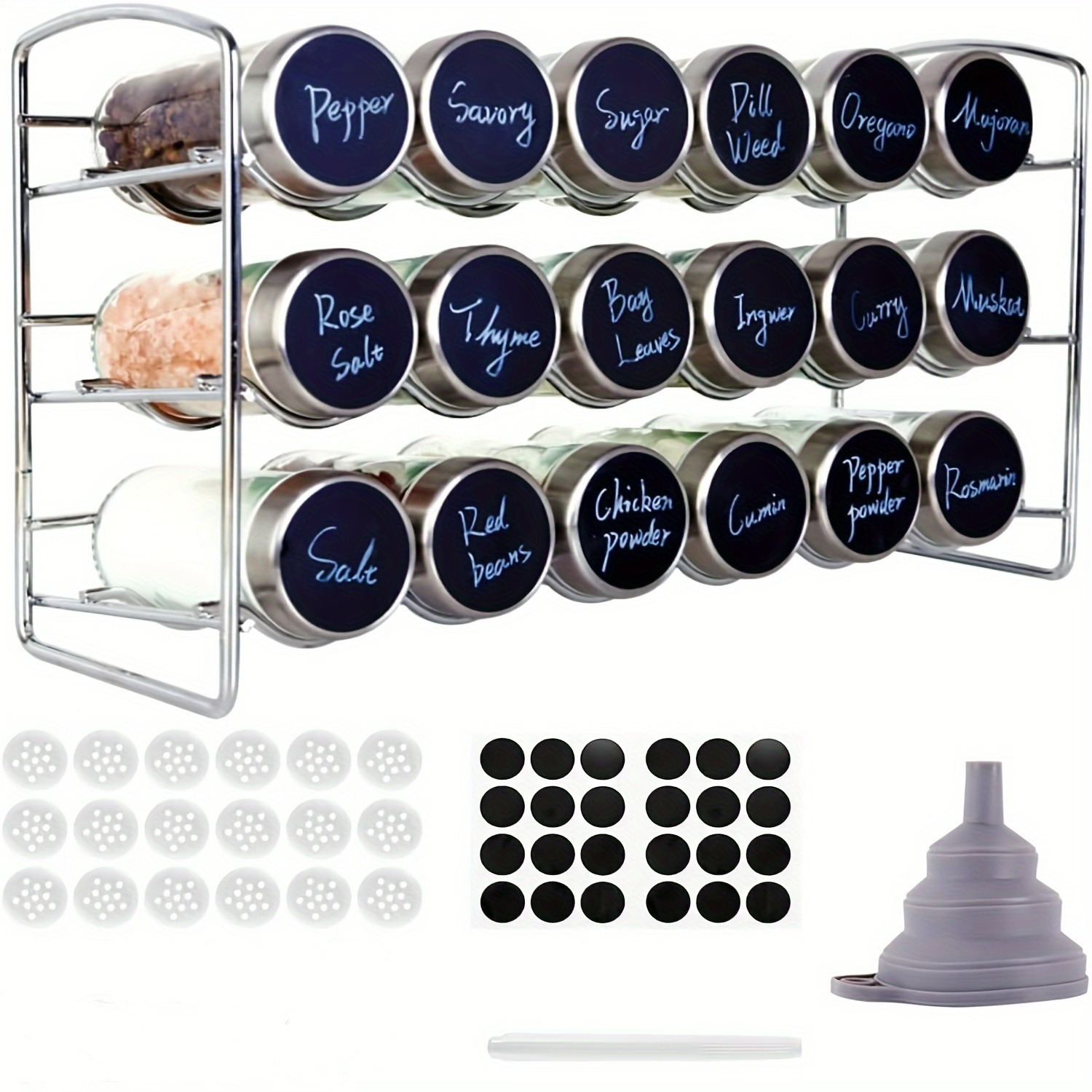 

Miorkly Vertical Spice Rack With 24/18/12 Stainless Steel Spice Jars, 3/2 Tier Spice Rack, Spice Organizer With Labels, Funnel, Hook, Spice Rack Organizer, Hanging Cabinet Spice Rack