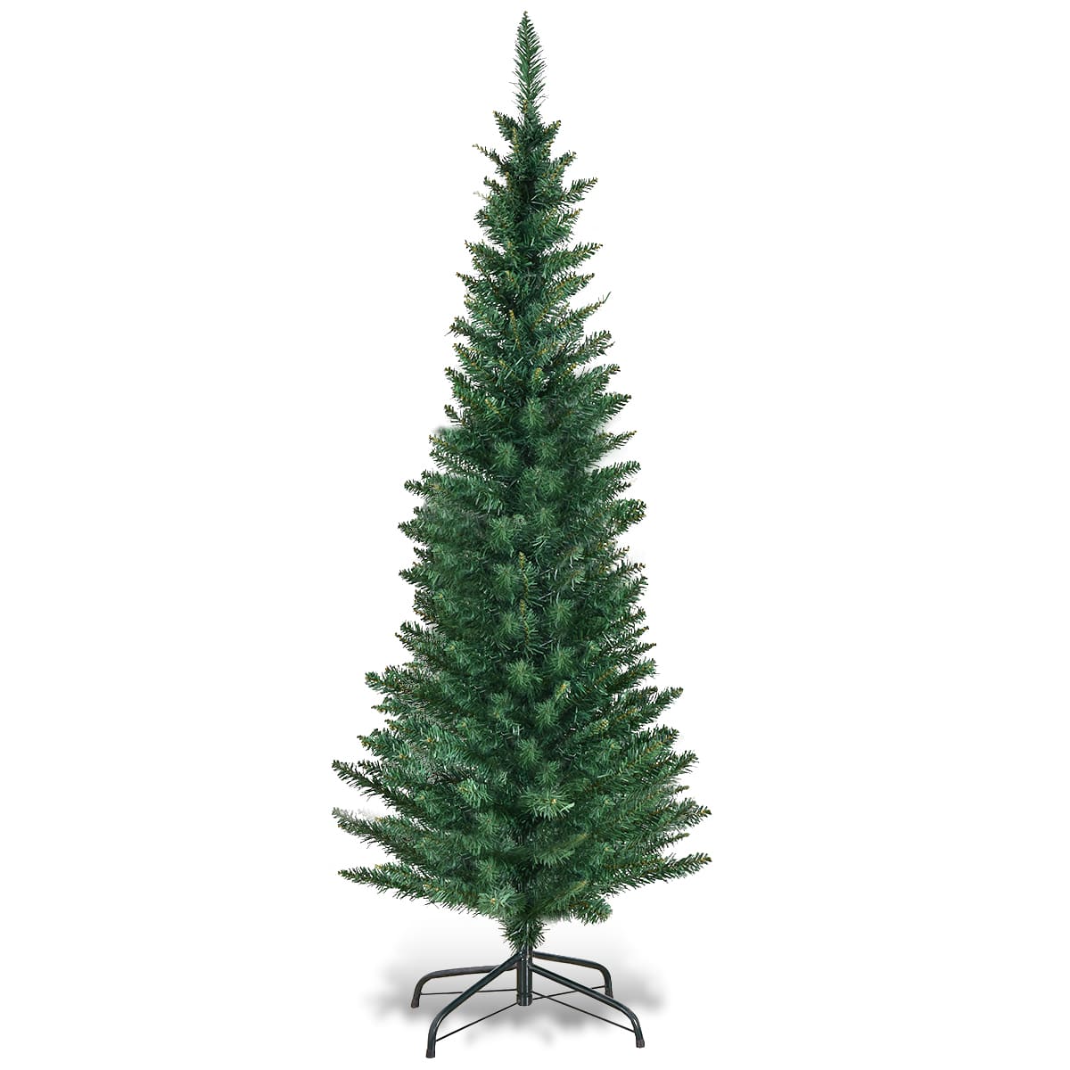 goflame 5ft green pencil christmas tree, unlit artificial slim christmas tree with pvc branch tips and foldable sturdy metal stand, classical slim xmas tree for home, office, school and shop decoration