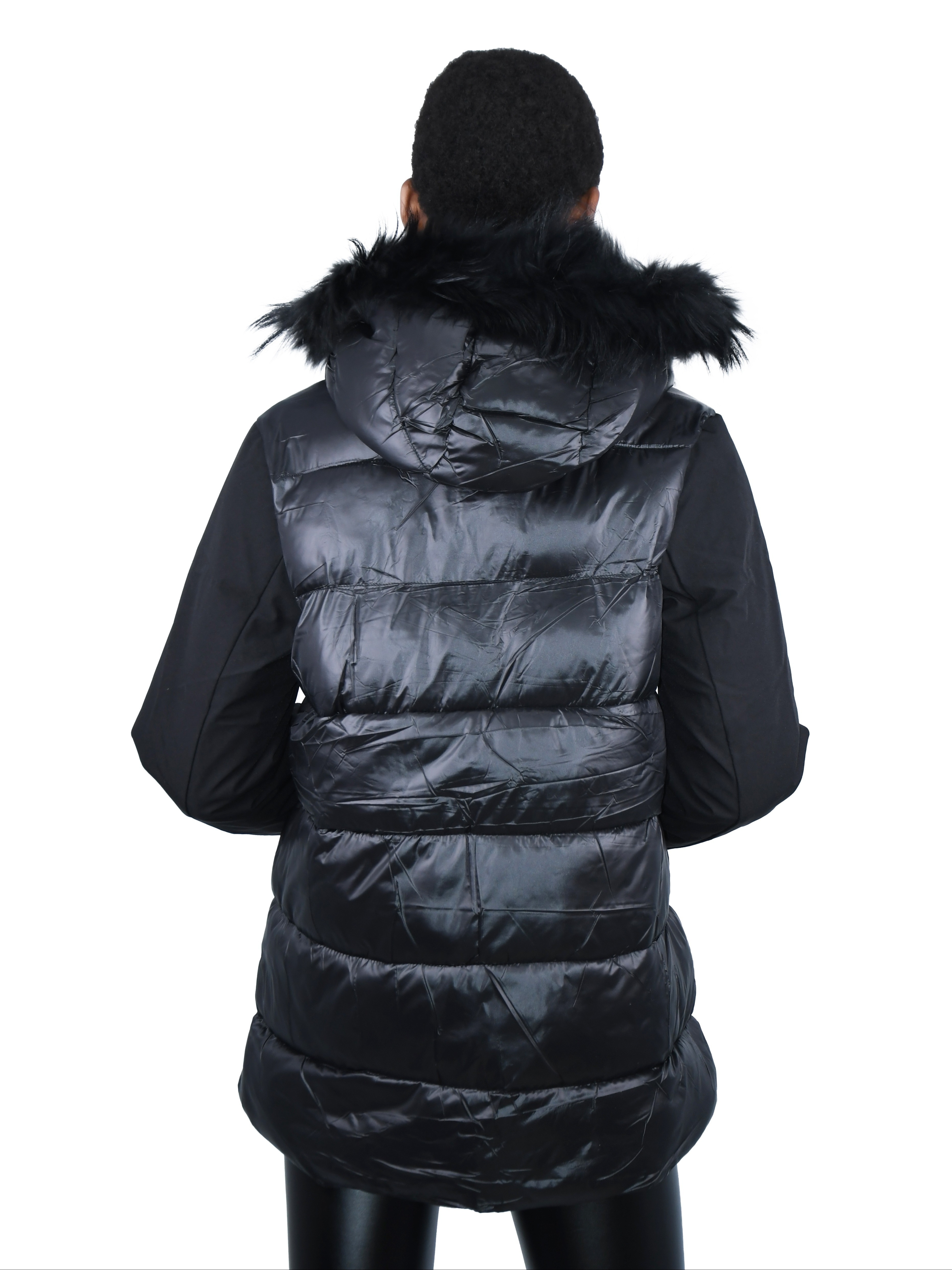 Manteau Noir Manteau Femme Hiver Capuche Fourrure Manteau D'hiver - Main Image