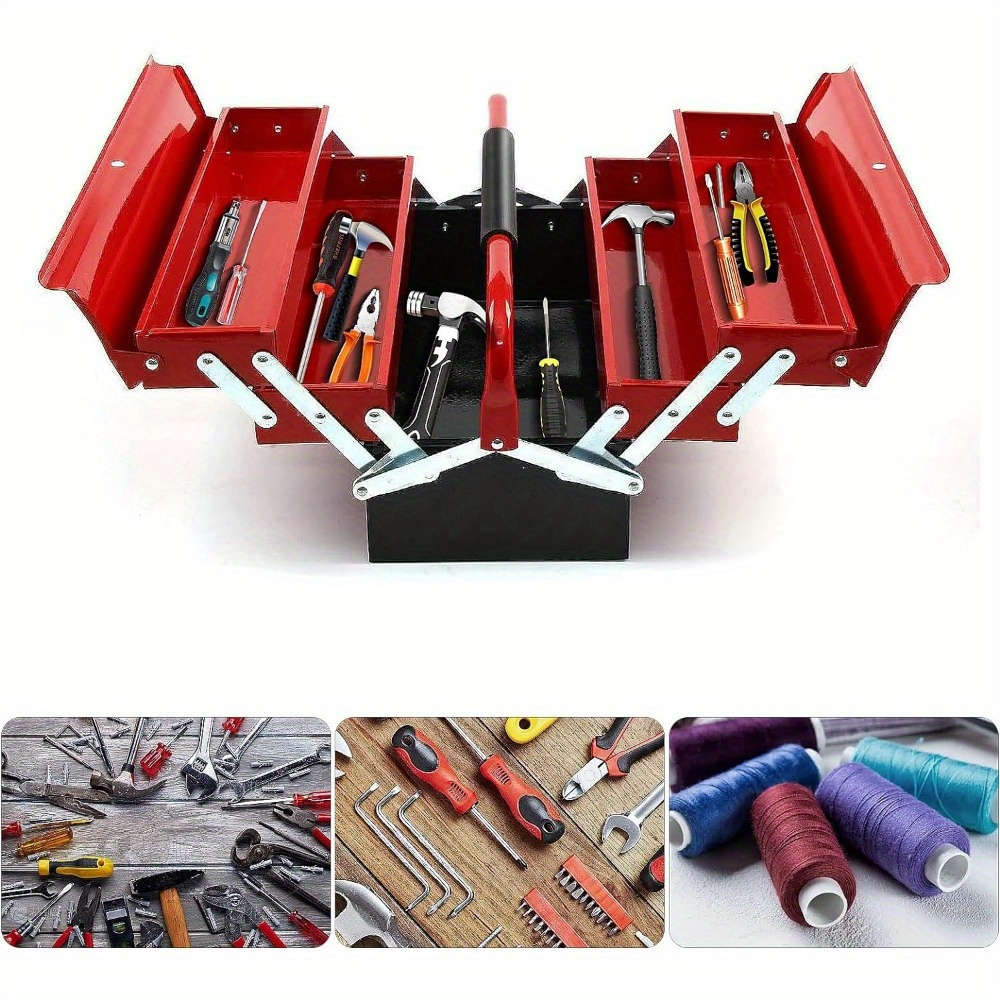 TEMU Metal Tool Box 3 Tiers 5 Tray Tool Storage Box Cantilever Tool Box 43cmx22cmx21cm Tool Box Organiser Red