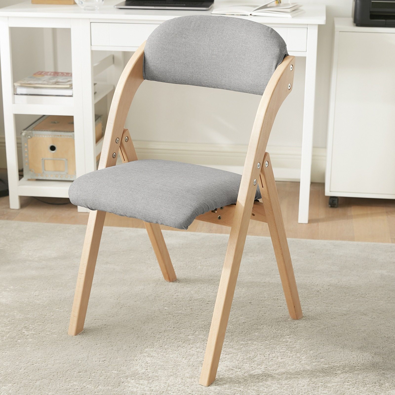 TEMU 1 de silla plegable de madera con asiento ergonómico acolchado - Silla para comedor y oficina, ideal para salas de estar o comedores pequeños,