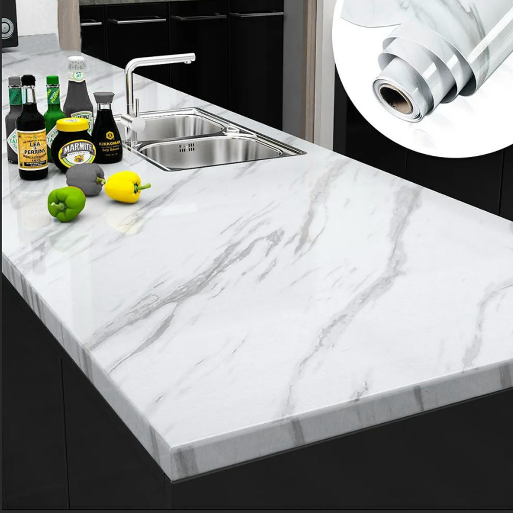 TEMU Marble Wallpaper Self Adhesive Wallpaper Peel And Stick Vinyl Wrap Wallpaper 60cm X 1000cm Sticky White Plastic Roll Wallpaper For Furniture