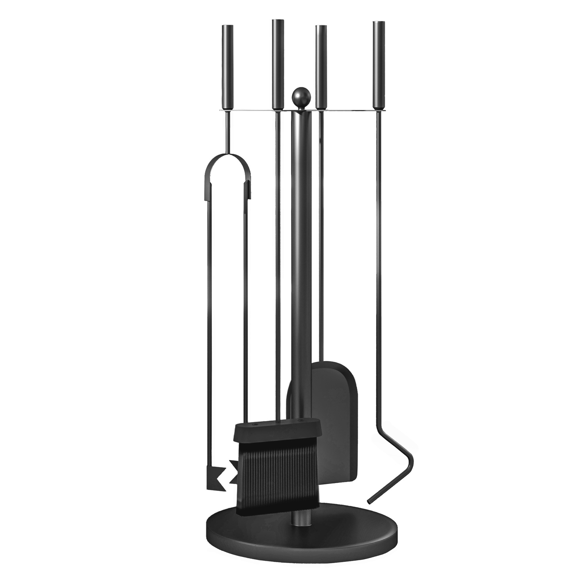 TEMU Outsunny Ensemble de cheminée, de cheminée à 5 pièces, accessoires de cheminée, balai pelle pince tisonnier et support, métal, noir