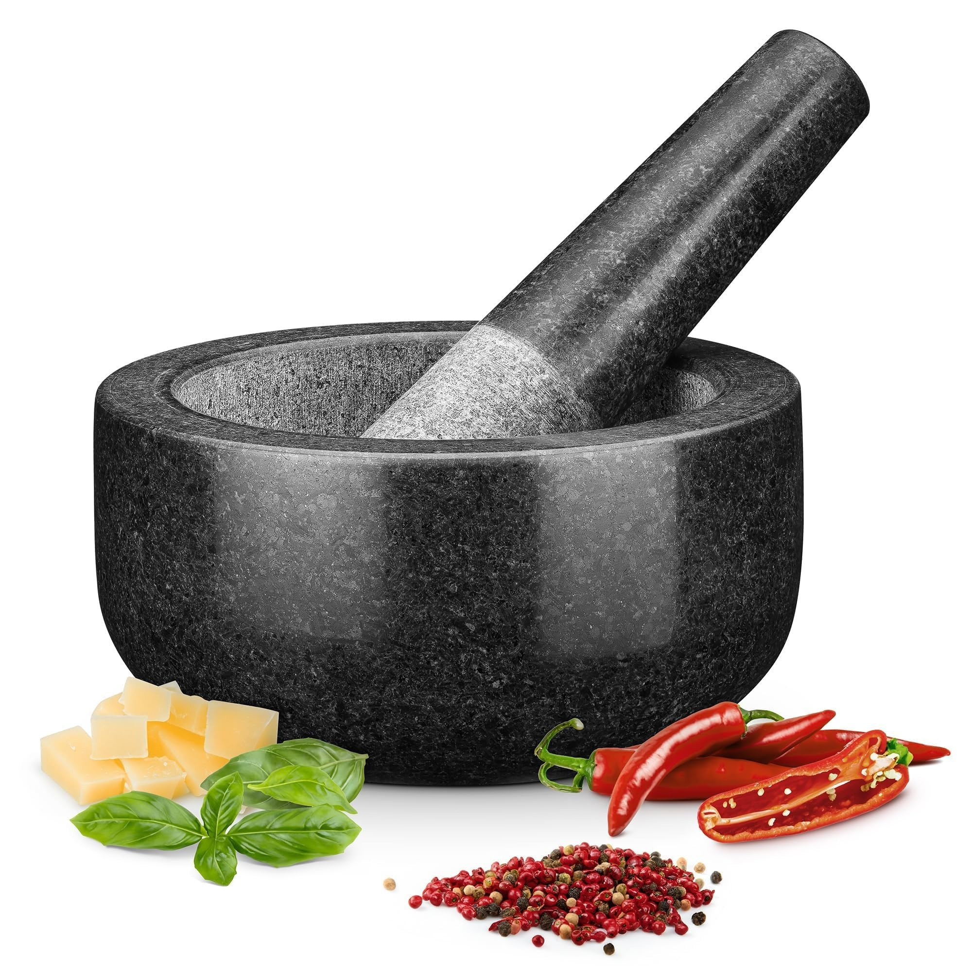 TEMU H&s Pestle And Mortar Set Premium Solid Large Black - 16cm (6.3in) Diameter