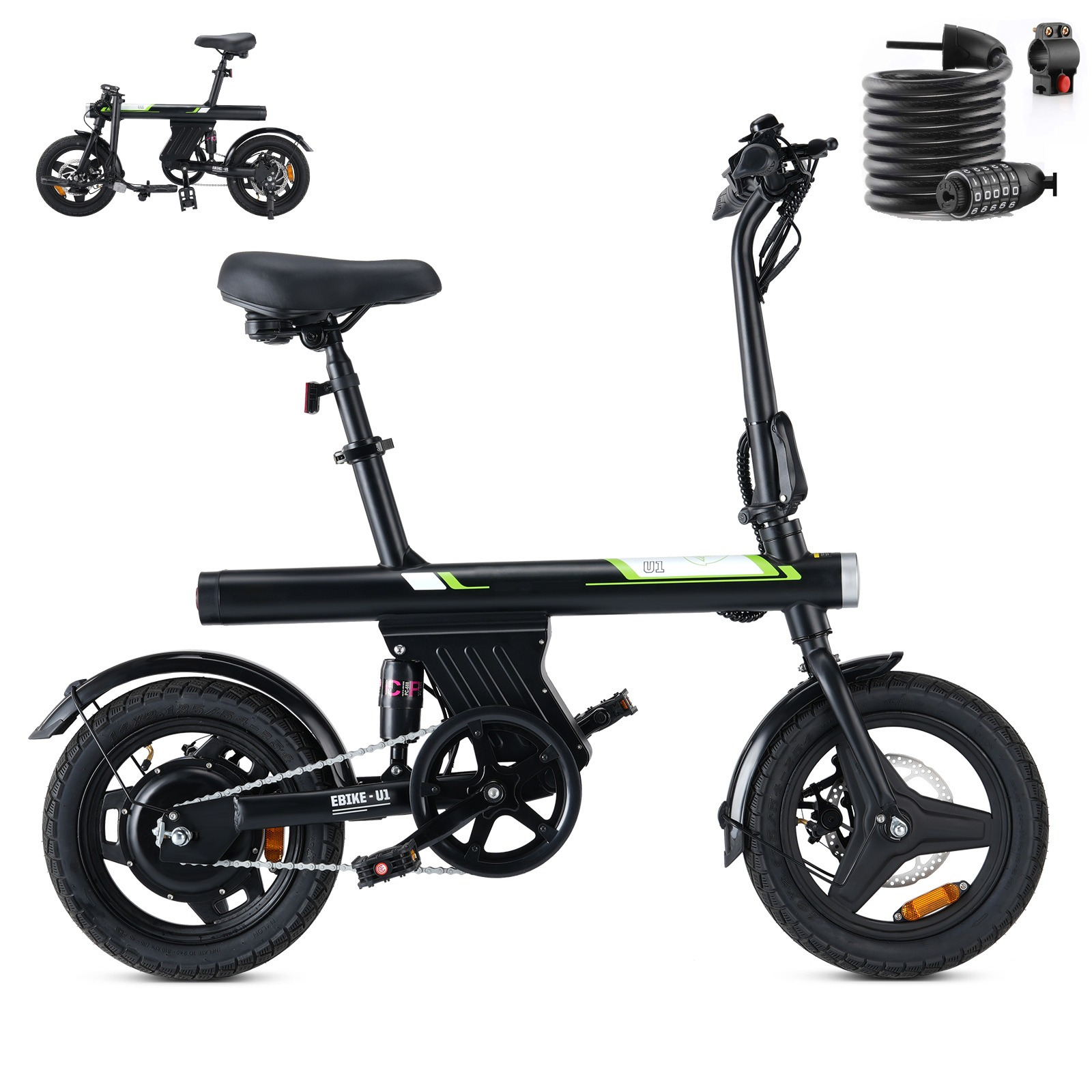 TEMU Iscooter U1 E-bike For Men And Women, 250w Motor, 25km/h, Foldable, 14 Inch, 36v 7.5ah Battery, 40-60km Range, E-bike With Number Lock