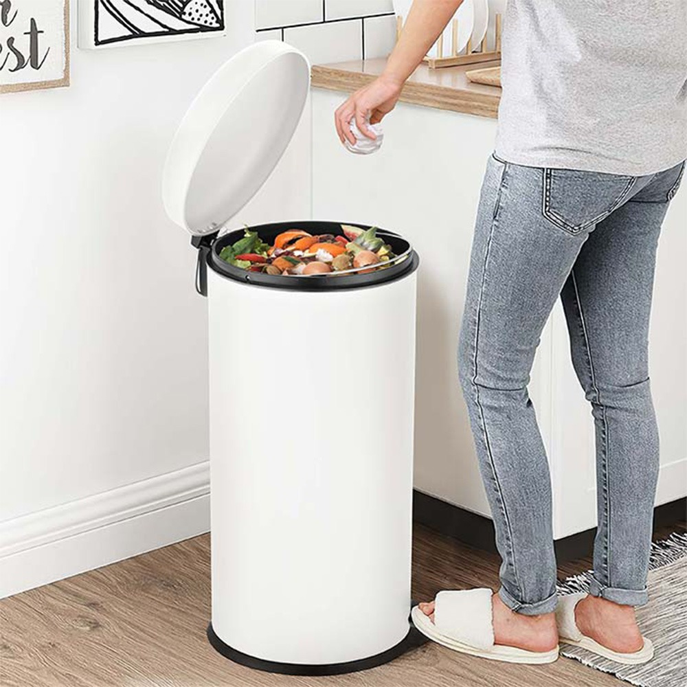 30l Stainless Steel Trash Can, Pedal Bin With Inner Bin, Soft Closing Trash Waste Bin, Round