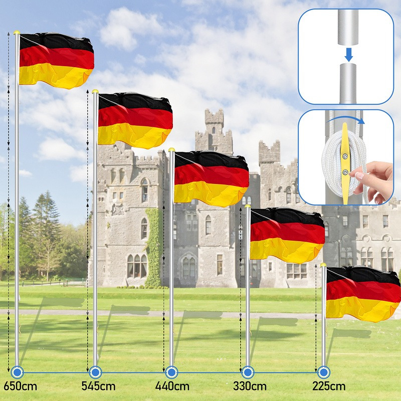 

Flagpole Flag 6.5m Hoist . German Flag Telescopic Garden Flagpole